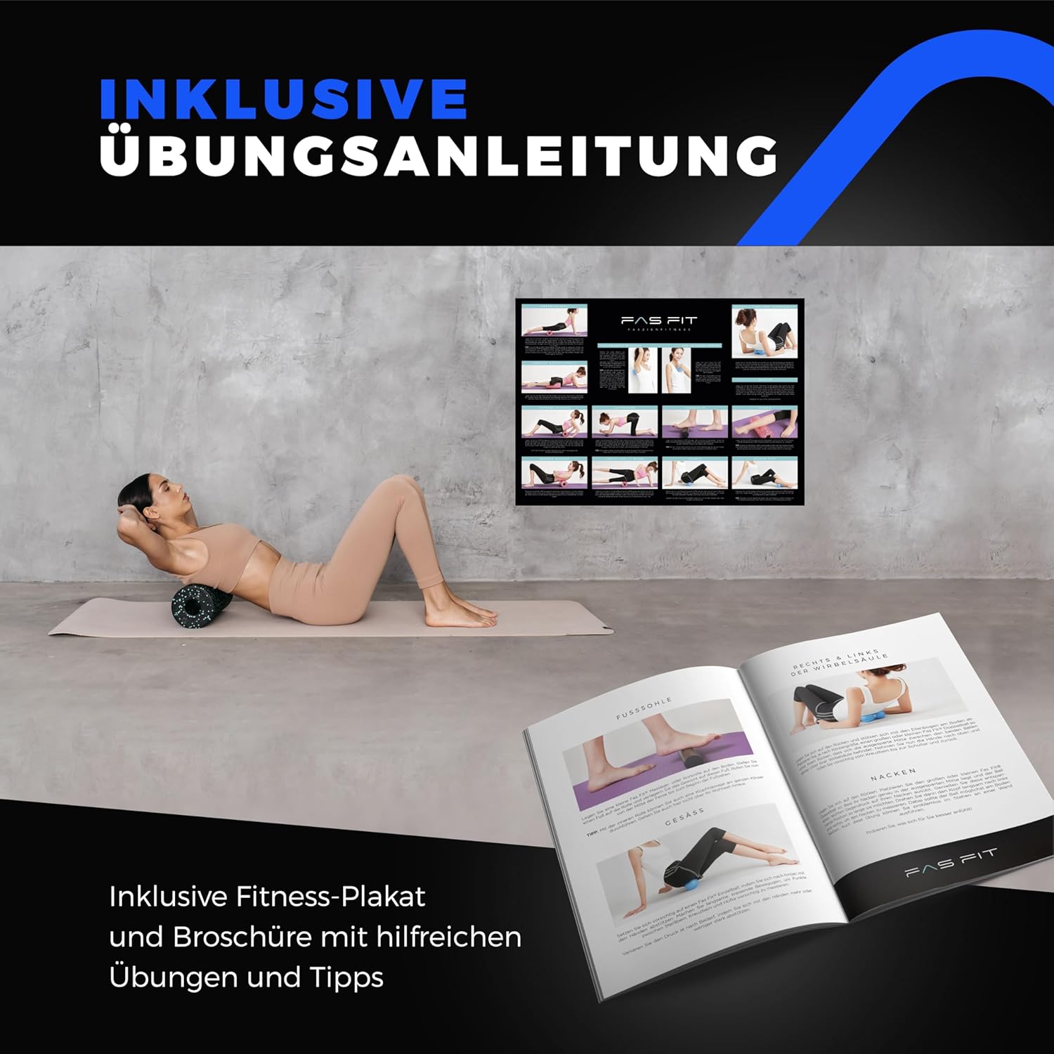Faszienrolle, Schaumstoffrollen-Set 4 oder 6, oder 8-teilig, Massagerollen und Faszienbälle, Faszienrolle für effektives Faszientraining, inklusive Poster, Übungsbuch, E-Book und Turnbeutel, Rückenrolle. – Bild 7