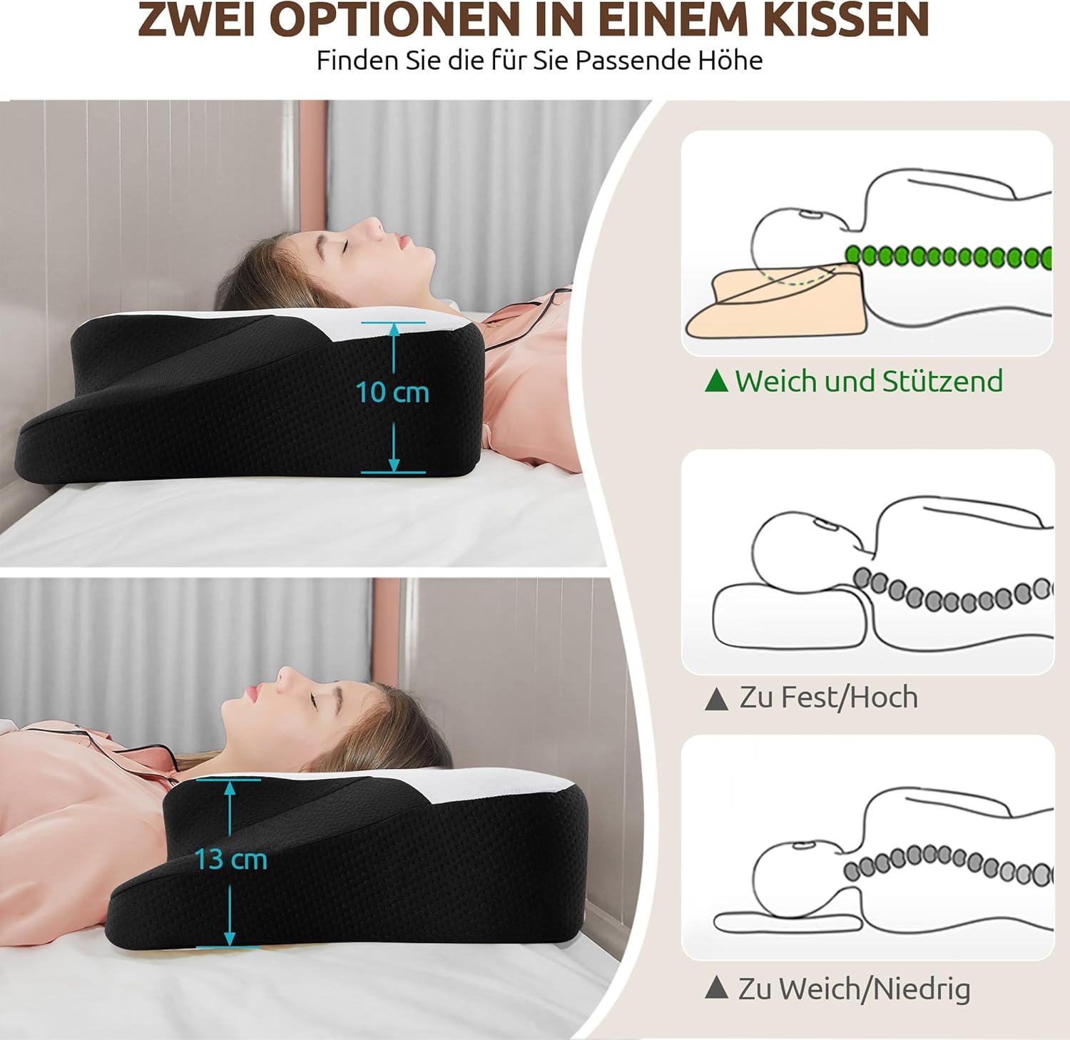 DONAMA Nackenkissen, Memory Foam Kissen, Schlafkissen für Seiten-, Rücken- und Bauchschläfer – Bild 3
