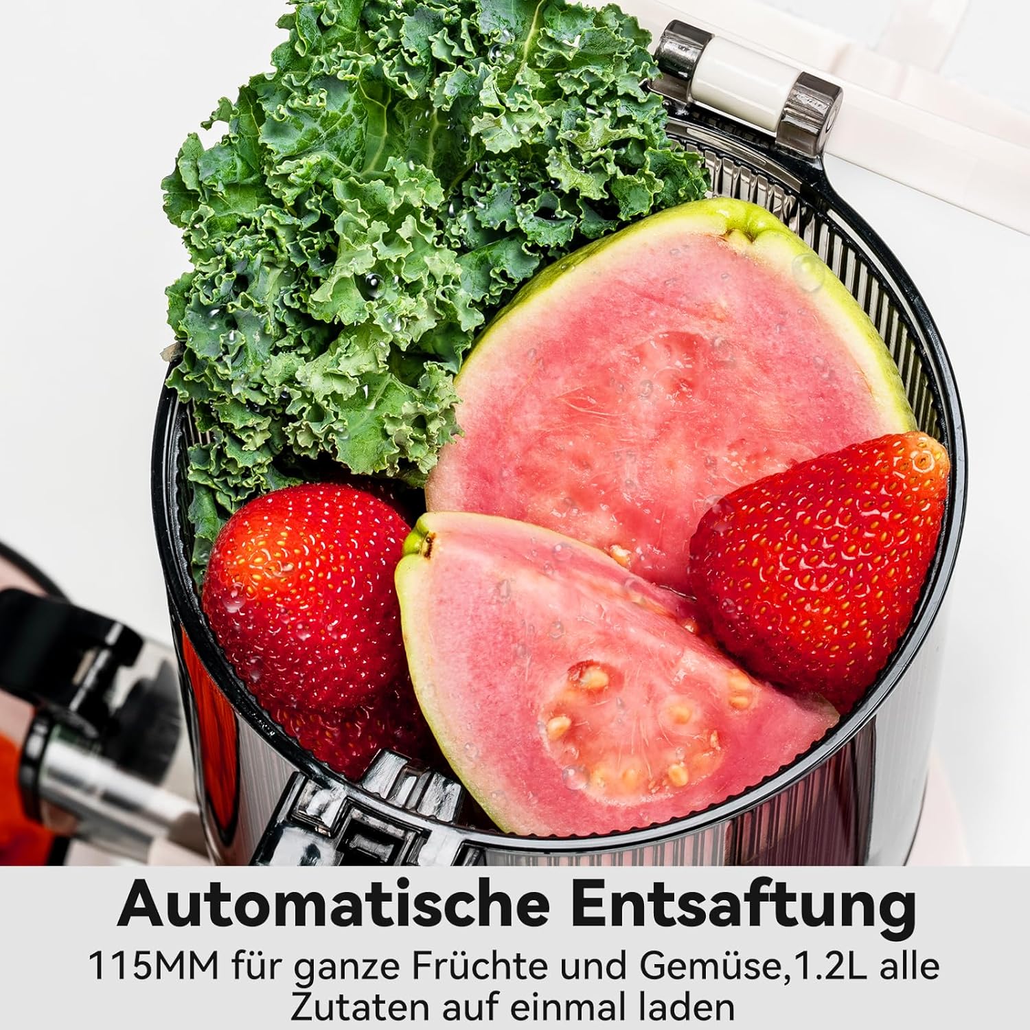 LINKChef Slow Juicer, Entsafter Gemüse und Obst, Testsieger mit 115 mm großer Größe für ganze Früchte/Gemüse, Blitzreiniger, einfache Installation, BPA-frei, 200 W, Hellgrün – Bild 3