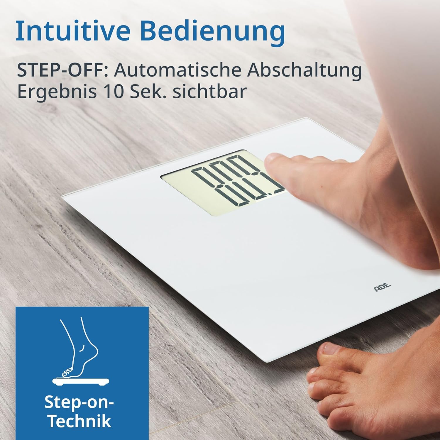 ADE Digitale Personenwaage mit XXL-Display | 200 kg Tragkraft | Besonders gut ablesbare Körperwaage | Ideal für Brillenträger, Senioren | Personenwaage Weiß – Bild 6