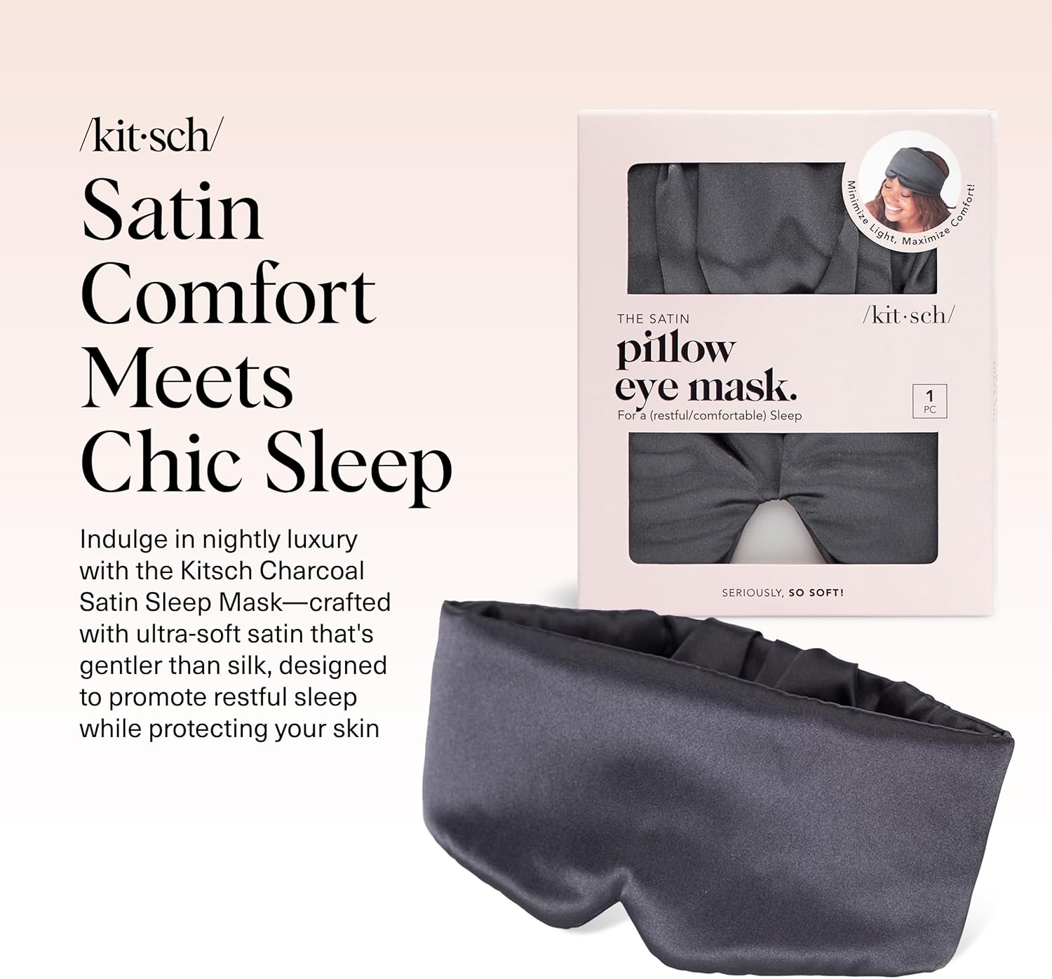 Kitsch Satin-Schlafmaske – Augenmaske zum Schlafen, weicher als Seide, Satin-Schlafmaske, Schlafmaske für Männer und Frauen, Augenpflege-Reisezubehör – Anthrazitschwarz – Bild 2