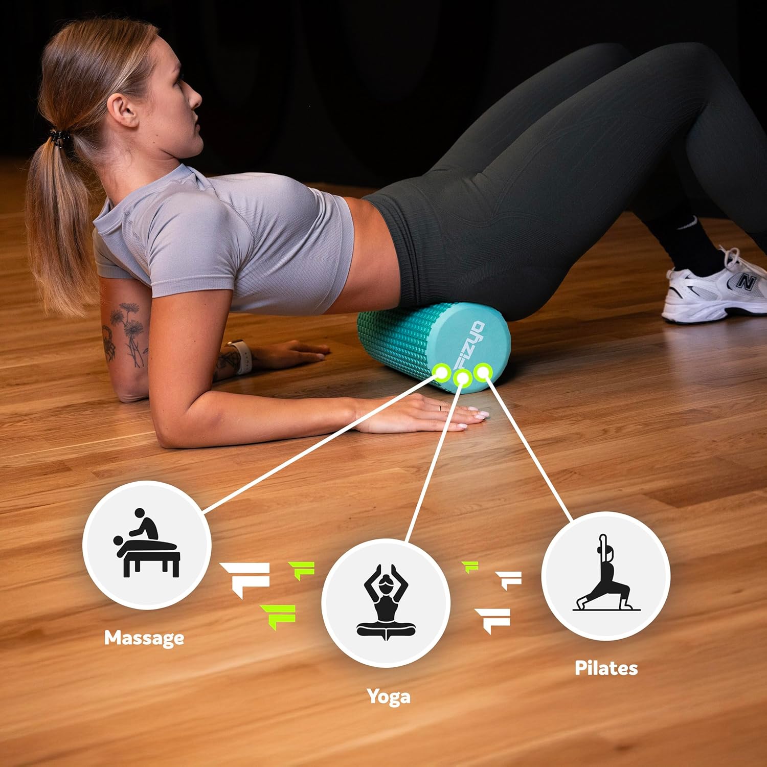 Fizyo Faszienrolle, Pilates-Rolle für Faszienmassage, Yoga-Rolle für Wirbelsäule, EVA-Faszienrolle für Fitness, Yoga & Rehabilitation, Grün, 30 x 15 cm – Bild 9