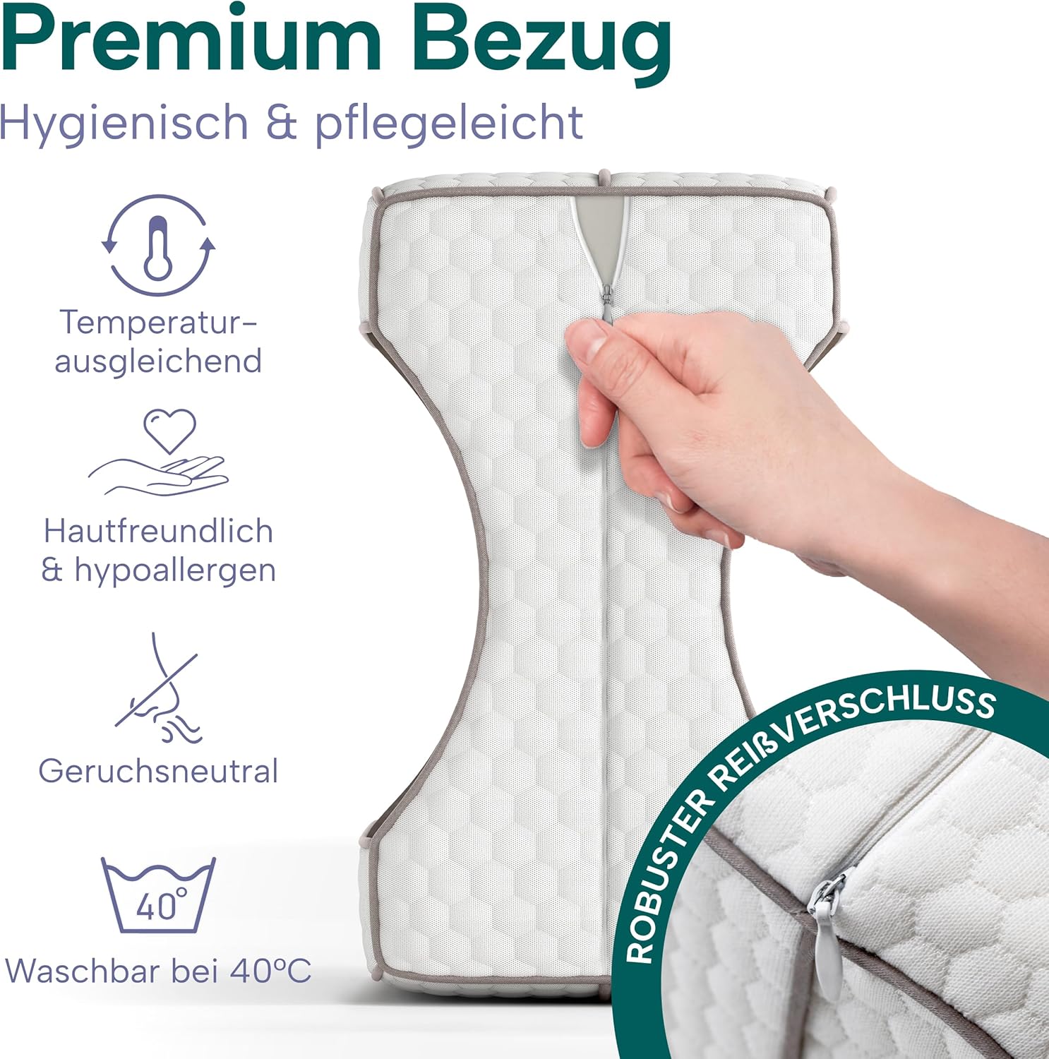 Kniekissen für Seitenschläfer – Orthopädisches Beinkissen medizinisch inspiriert zur Entlastung von Hüfte, Rücken und Knien | Ergonomisches Memory-Schaum-Kissen mit rutschfestem Design – Bild 5