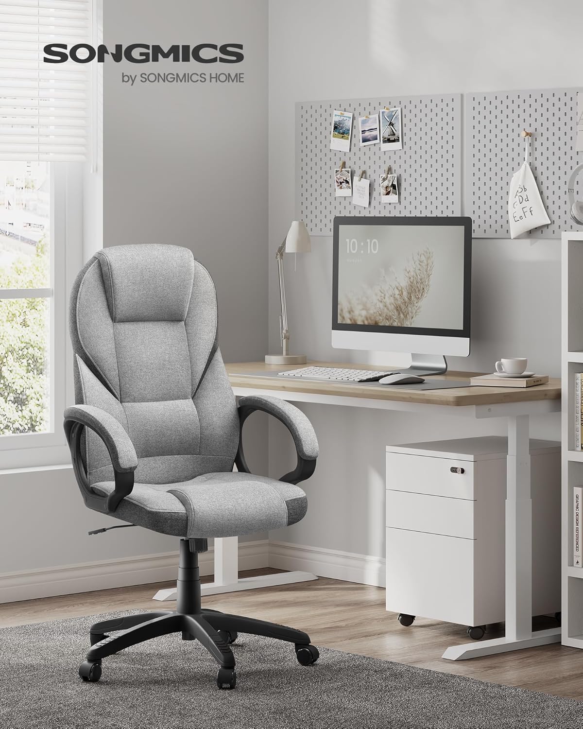 SONGMICS OBG022G01 Bürostuhl, Gaming-Stuhl, ergonomischer Chefsessel, drehbar und höhenverstellbar, Workstation, mit Rollen, Taubengrau OBG022G01, 7370 (112-122) cm – Bild 2