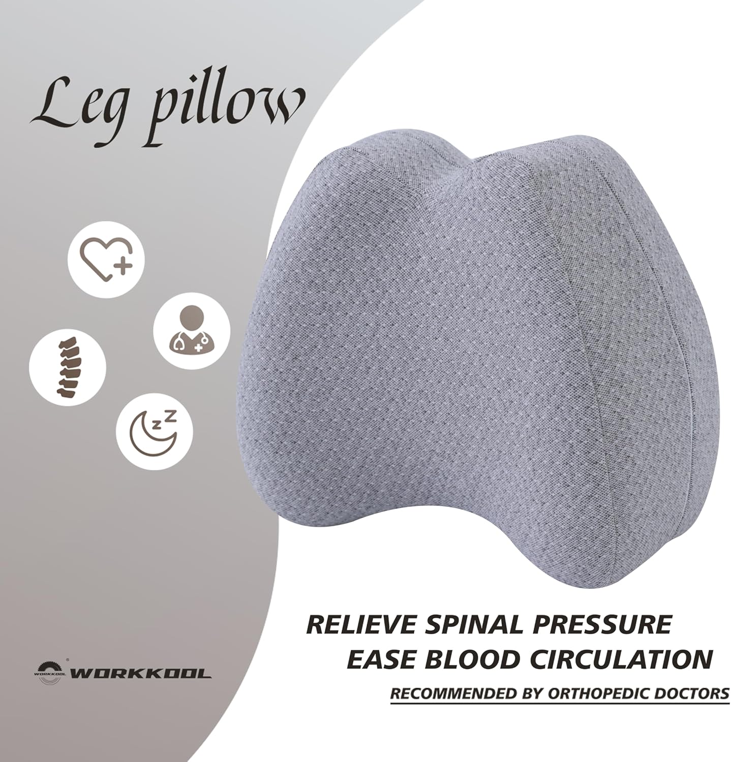 WORKKOOL Ergonomisches Kniekissen gegen Schmerzen – Orthopädisches Beinkissen für Beine, Hüfte & Rücken – abnehmbarer, waschbarer Bezug (grau) – Bild 2