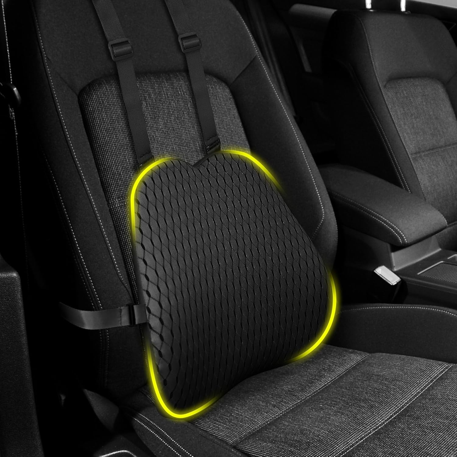 Lendenkissen, Lendenkissen, Memory-Schaum, ergonomisches 3D-atmungsaktives Netz, verstellbare Träger und abnehmbarer Bezug für Bürostuhl/Autositz, universell (schwarz)