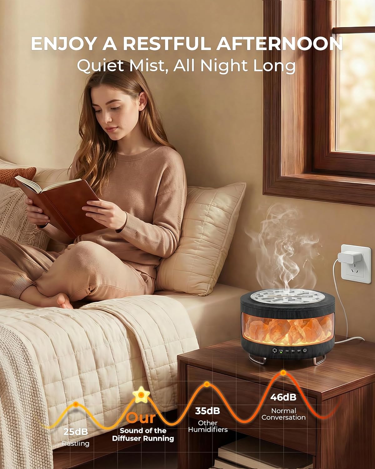 2-in-1-Aromadiffusor & Salzkristalllampe – 300 ml Ultraschall-Duftdiffusor mit 7-Farben-LED-Licht, Timer, leise Luftbefeuchterfunktion für ätherische Luft, ideal für Schlafzimmer, Büro, schwarze Holzoptik – Bild 8