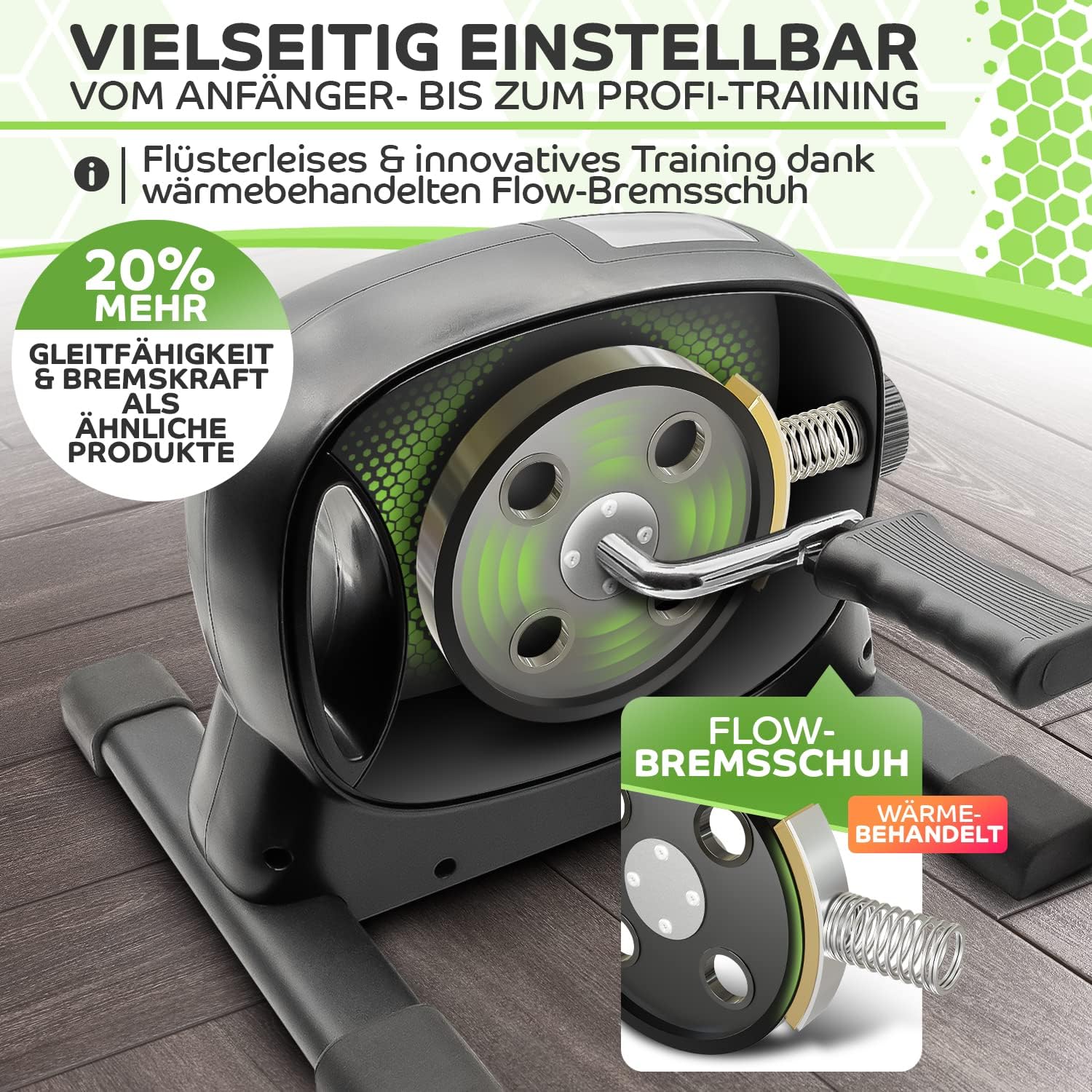 Tretmann Tretmann Basic Pedaltrainer-Set – extra stabil & leise – inklusive Befestigungsgurt – Dekra-geprüfter Beintrainer für Senioren, Heimtrainer, Minibike, schwarz, grün – Bild 2