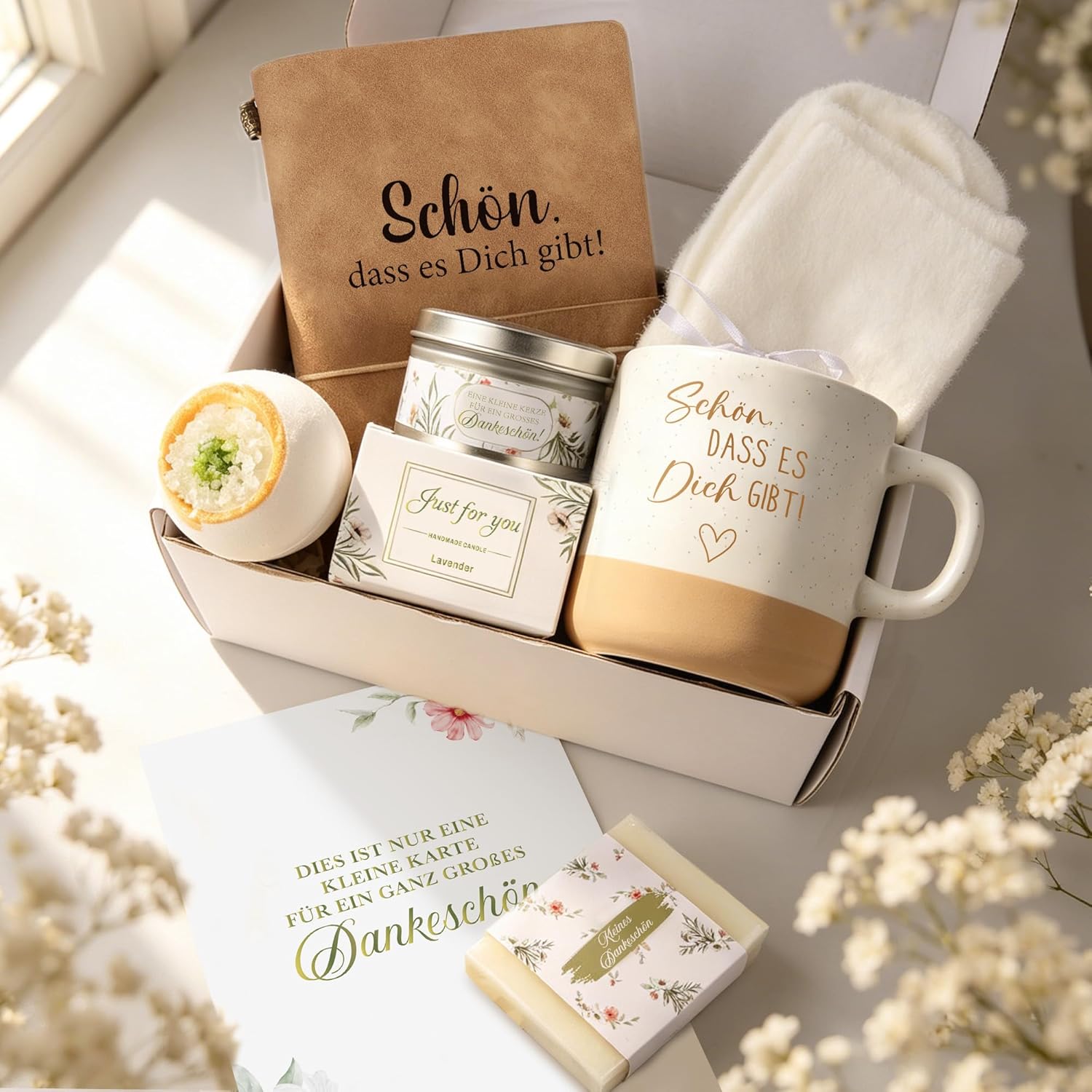 Giftota - Geschenke für Frauen - 7tlg Wellness Set Schön dass es dich gibt, Entspannungsgeschenk als Dankeschön & Geburtstagsgeschenk für Mama, Beste Freundin, Kollegin, Lehrerin, Hebamme – Bild 8