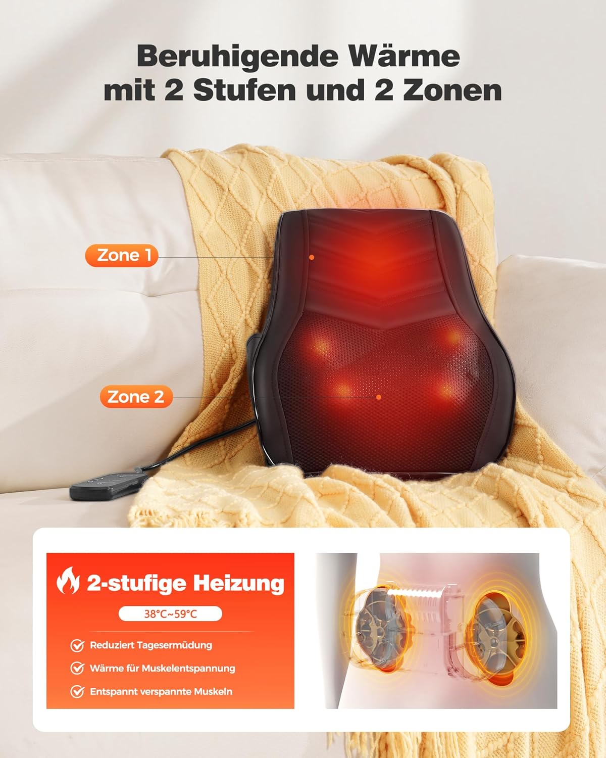 Boriwat Nackenmassagegerät mit Wärme, Shiatsu-Massagegerät 3D-Knet-Rückenmassagegerät, Massagekissen für Nacken, Schulter, Rückenschmerzen, Geschenke für Frauen, Männer, Papa, Mama – Bild 3