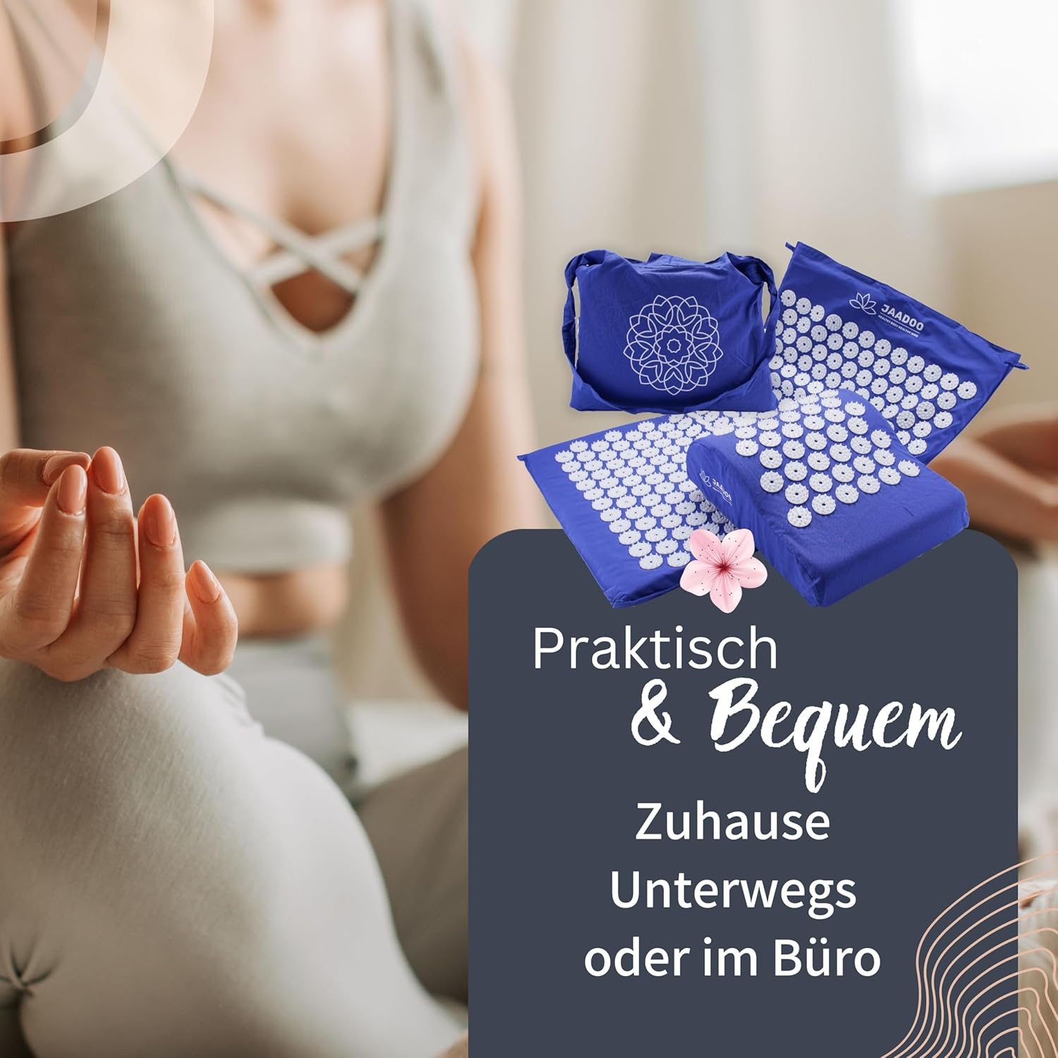 Akupressurmatte mit Kissen – perfekt für Anfänger (Memory-Schaum passt sich an) – Entspannung pur – Bezug aus 100 % Baumwolle – Akupressurmatte blau – Bild 4