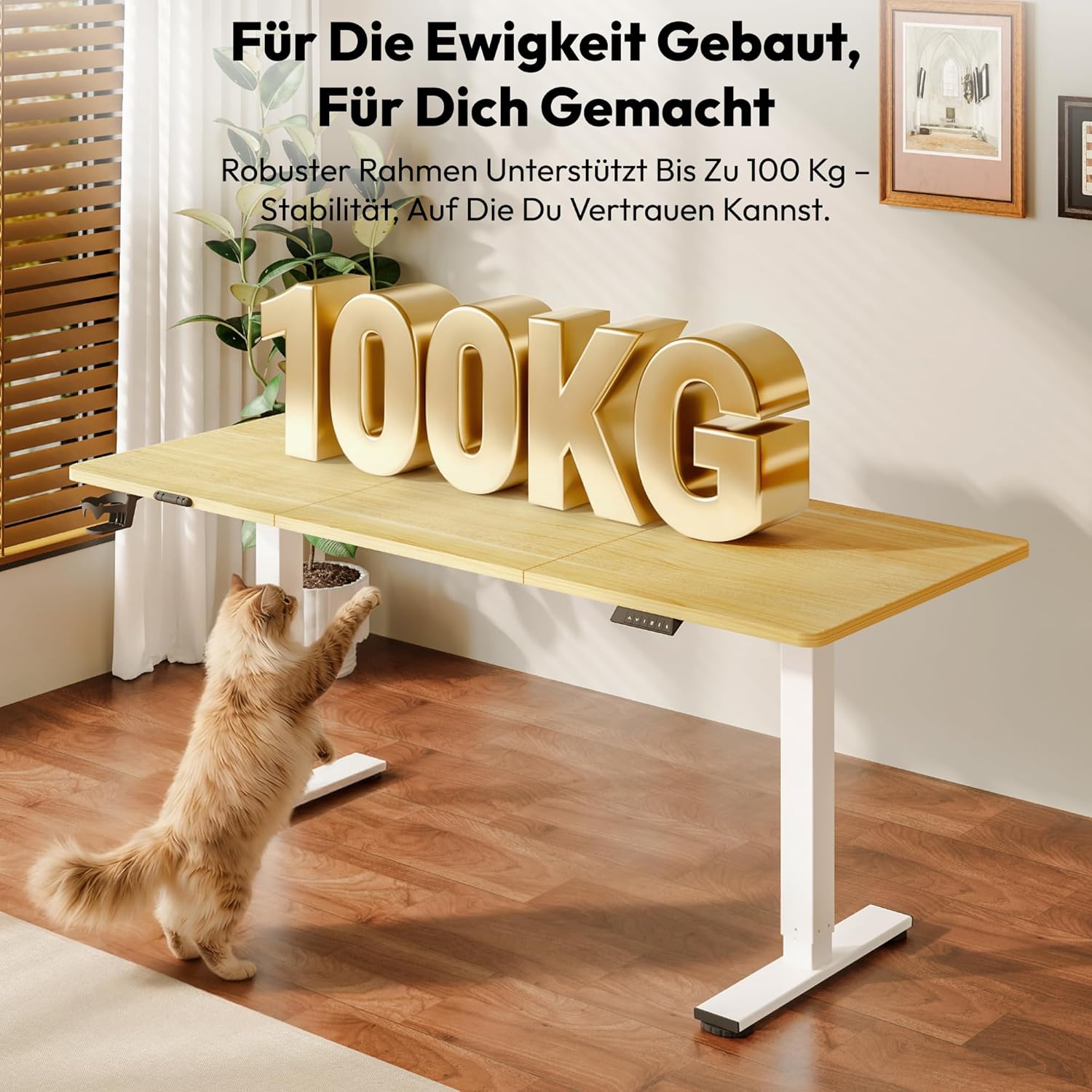 SANODESK Höhenverstellbarer Schreibtisch, 160 x 60 cm, mit Memory-Funktion, elektrischer Stehtisch für das Home Office, ergonomischer Computertisch mit modernem Design und vierteiliger Tischplatte – Ahorn – Bild 3