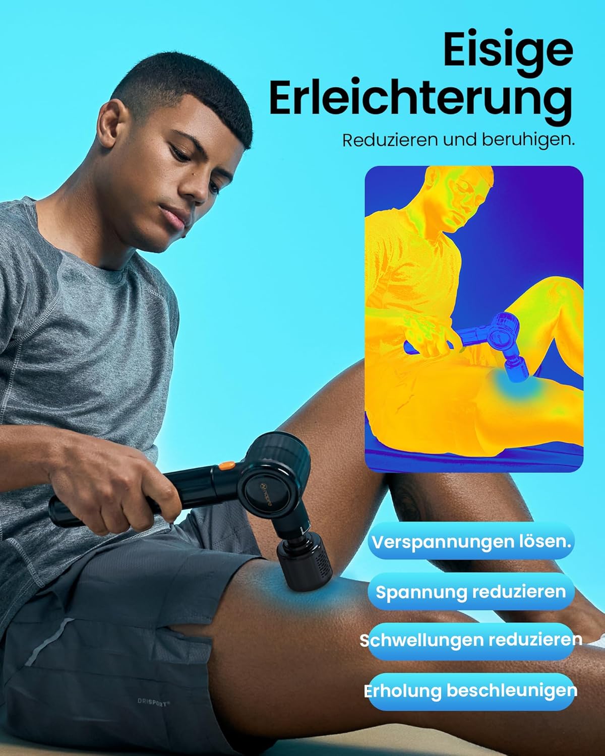 NAPRE Massagepistole mit Wärme und Kälte, Massagepistole mit Verlängerungsgriff, verstellbare Winkel, Muskel-Percussion-Massagegerät für Rücken, Nacken, Körperentspannung, 6 Köpfe und Koffer – Bild 5