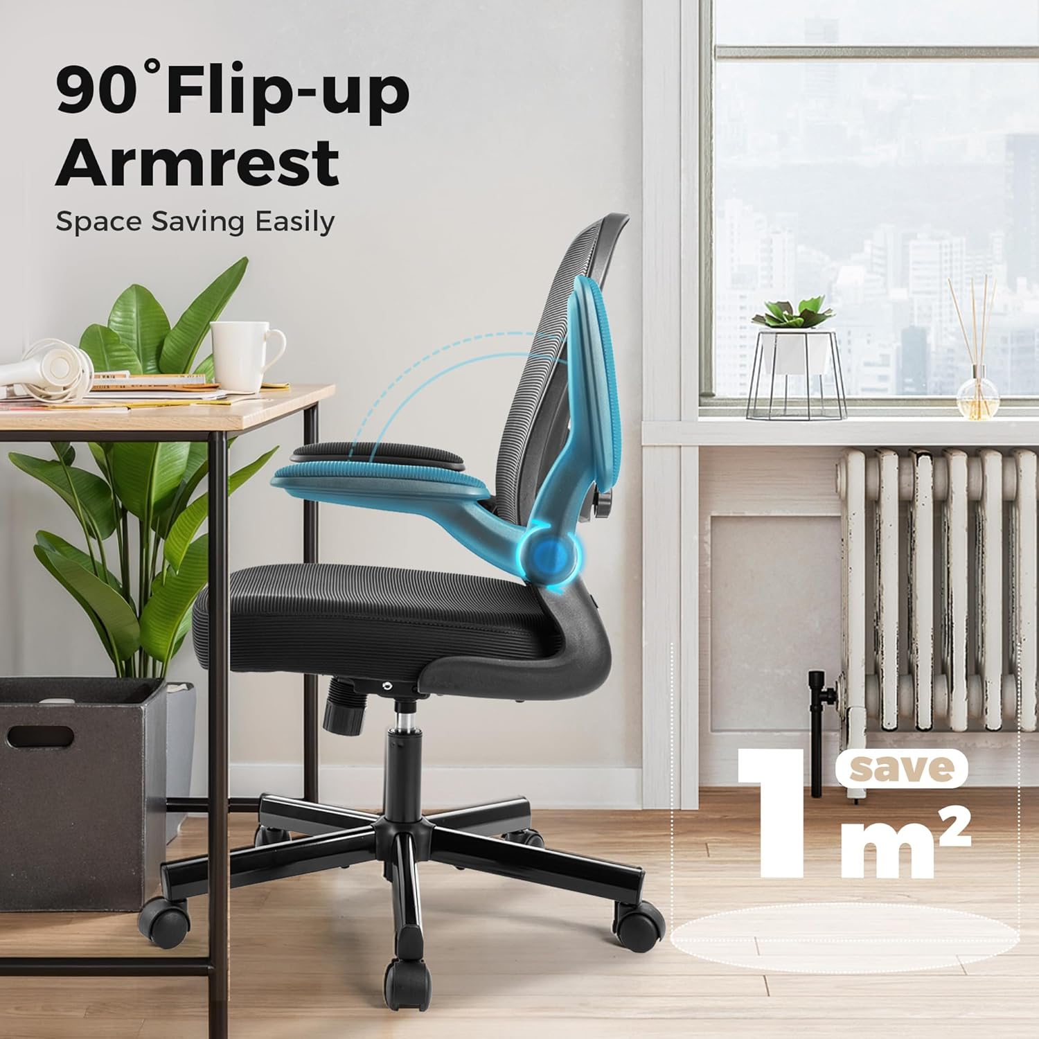 ALPHA HOME Bürostuhl, ergonomischer Schreibtischstuhl mit Lordosenstütze, höhenverstellbar, Netz-Bürostühle mit klappbaren Armlehnen, schwingende Rückenlehne für das Heimbüro – Bild 4