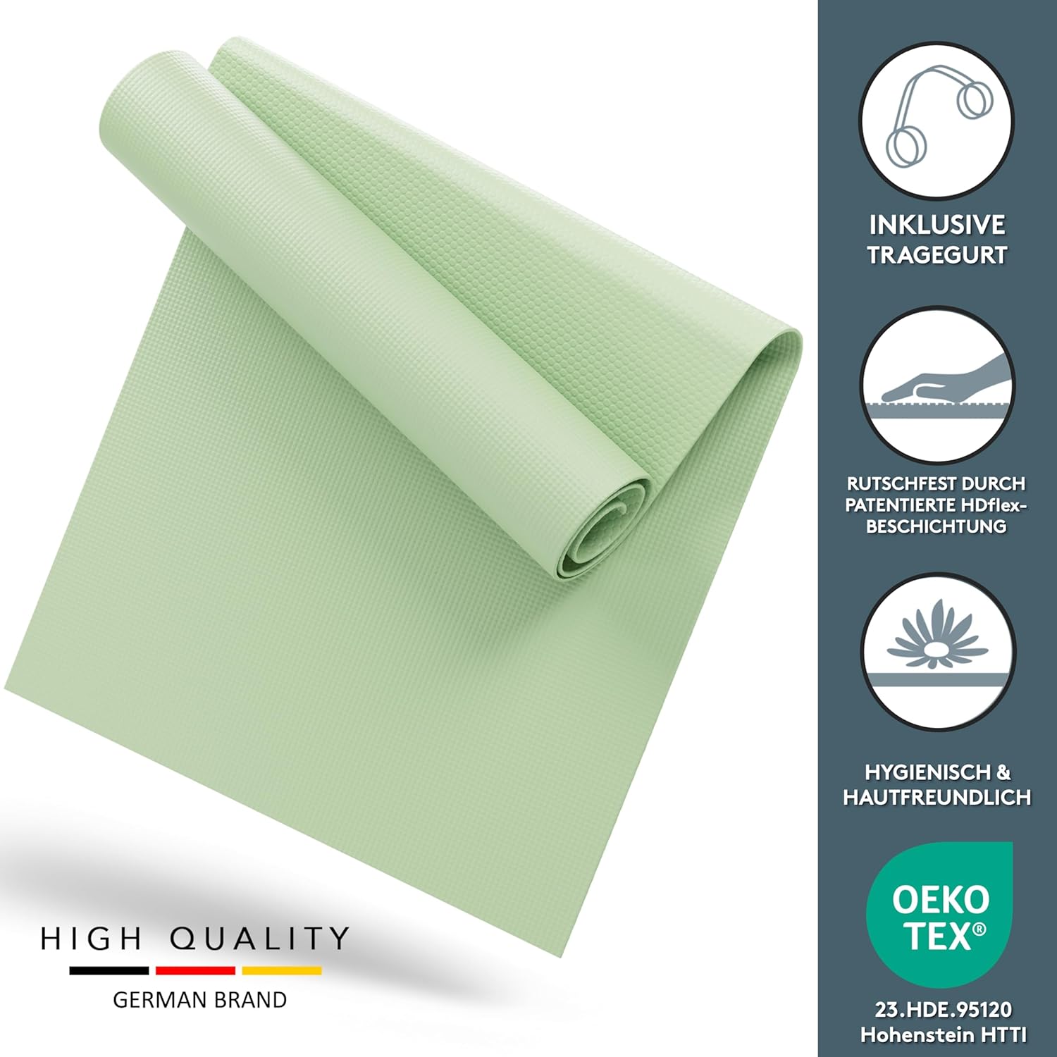 LILENO SPORTS Yogamatte (180x60cm) inkl. Tragegurt - Sport- und Yogamatte extra rutschfest in 4 mm Dicke - Gymnastikmatte und Fitnessmatte für Workout und Yoga - Sportmatte für Zuhause – Bild 6