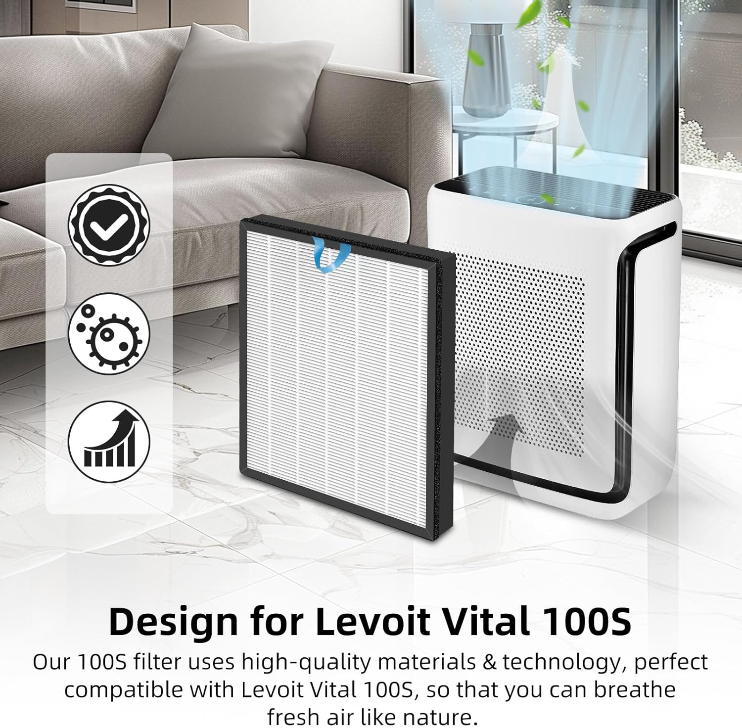 Vital 100S Filter, Ersatzfilter für Levoit Luftreiniger, 3-in-1 Hepa, hocheffizienter Aktivkohlefilter und Vorfilter, 2 Stück – Bild 5