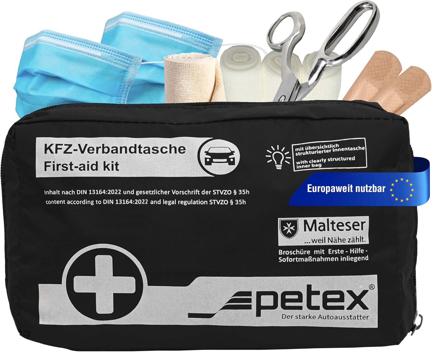 Petex 43930004 DIN 13164 schwarzer Verbandsbeutel, Inhalt