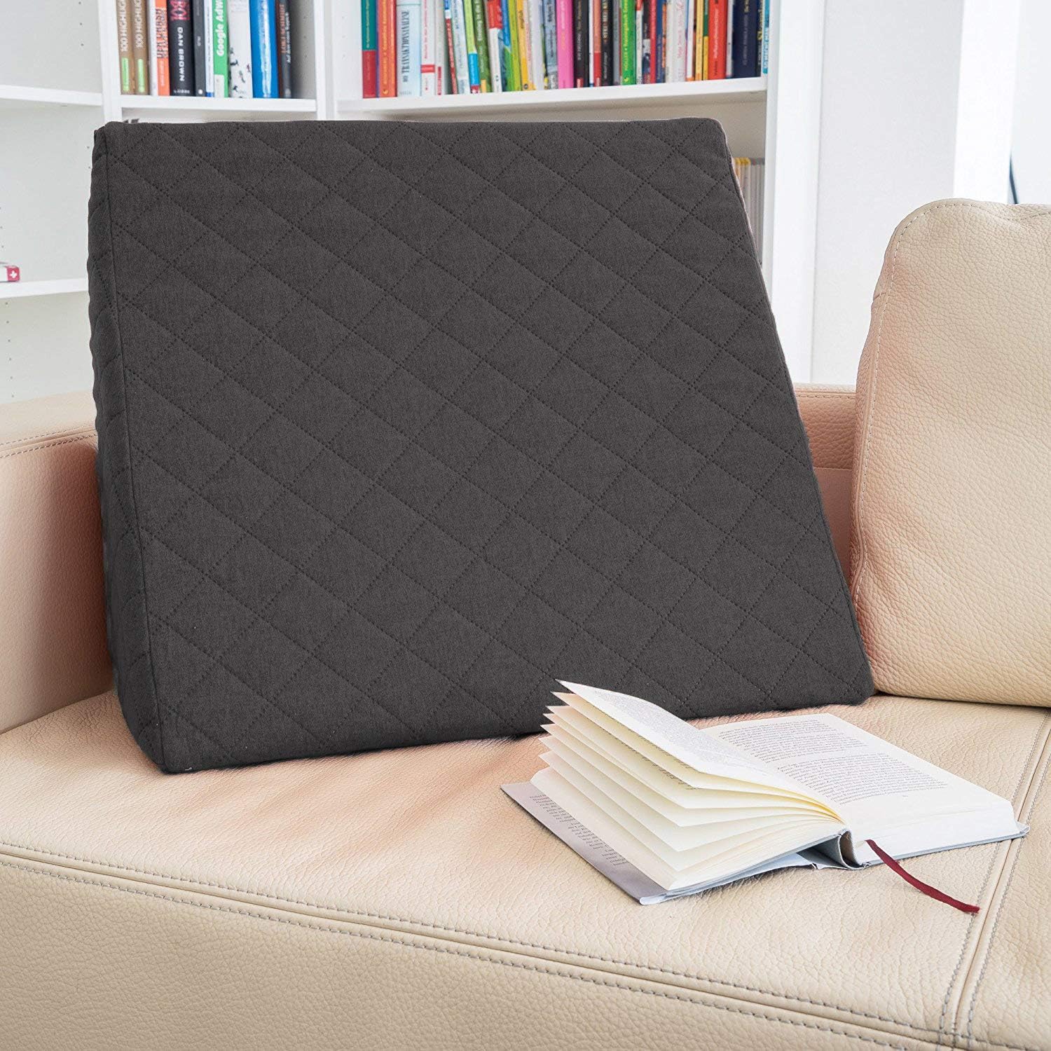 Rückenkissen 60 x 50 x 30 cm, bequemes Lesekissen für Bett und Sofa, formstabile Rückenlehne, ideal zum Lesen oder Gaming, Kissen, vielseitiges Rückenkissen, Anthrazit – Bild 4