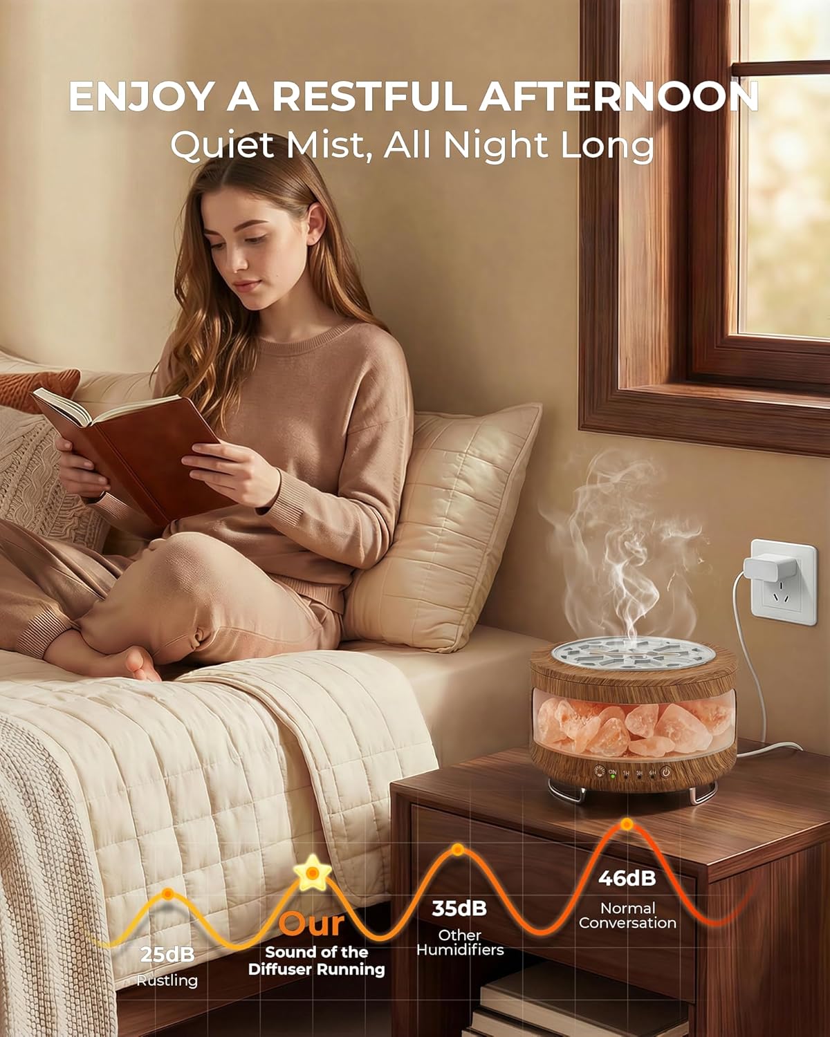 2-in-1-Aromadiffusor & Salzkristalllampe – 300 ml Ultraschall-Duftdiffusor mit 7-Farben-LED-Licht, Timer, leise Luftbefeuchterfunktion für ätherische Luft, ideal für Schlafzimmer, Büro, braune Holzoptik – Bild 8