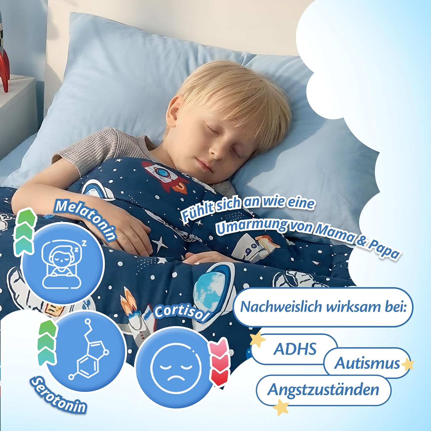 Ella Gewichtsdecke für Kinder, 2,4 kg, 90 x 120 cm – Therapiedecke zum Stressabbau und bei Angstzuständen, hypoallergene Glasperlen, weiche und kühlende Außenschicht aus Baumwolle für Kinder von 15–25 kg – Platz – Bild 4