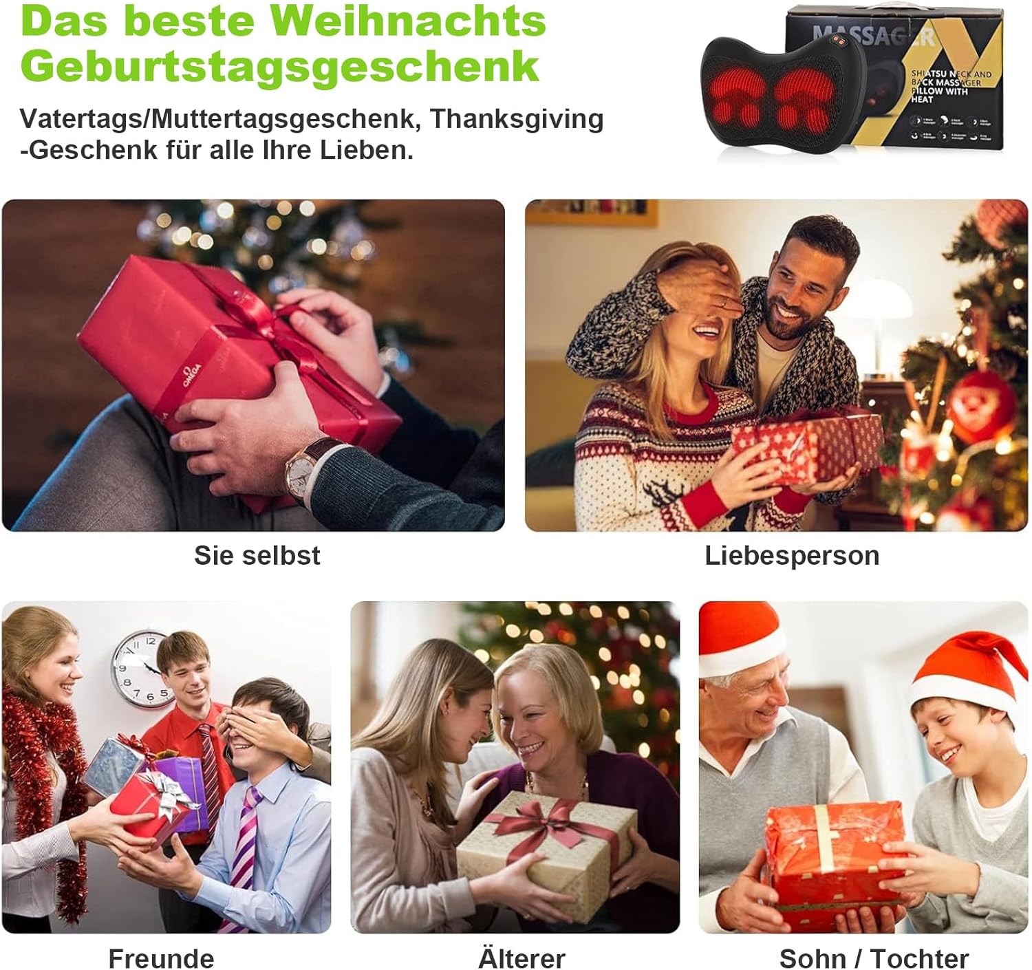 iKristin Shiatsu-Massagekissen, Rückenmassagegerät mit sechs mehrfach rotierenden Massageköpfen mit Wärmefunktion für Nacken, Schulter, Rücken, Büro, Zuhause – Bild 7