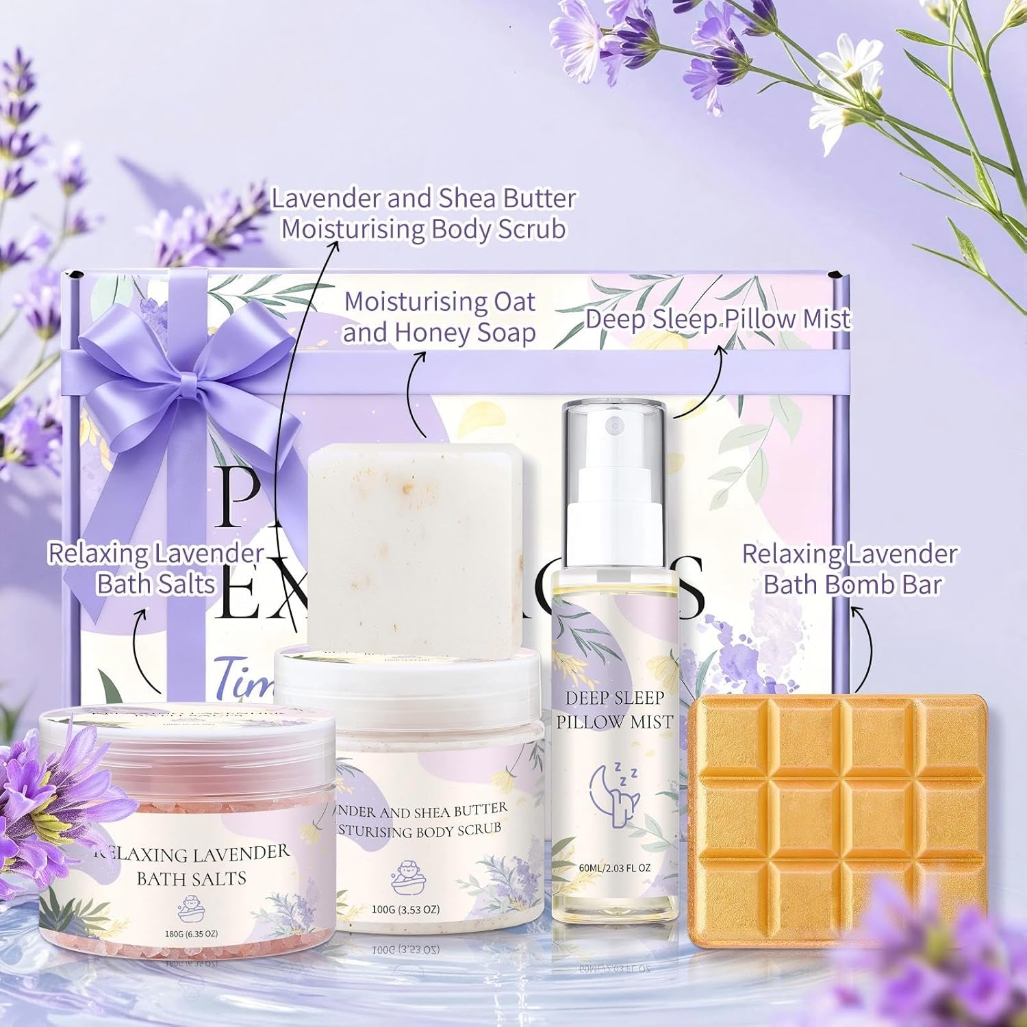 Pflegeset Damen Duschset Frauen Geschenkset Lavendel in schöner Geschenkbox, Kissenspray Wellness-Geschenke für Frauen Entspannungsgeschenk für Mama, Freundin, Mädchen zum Geburtstag – Bild 9