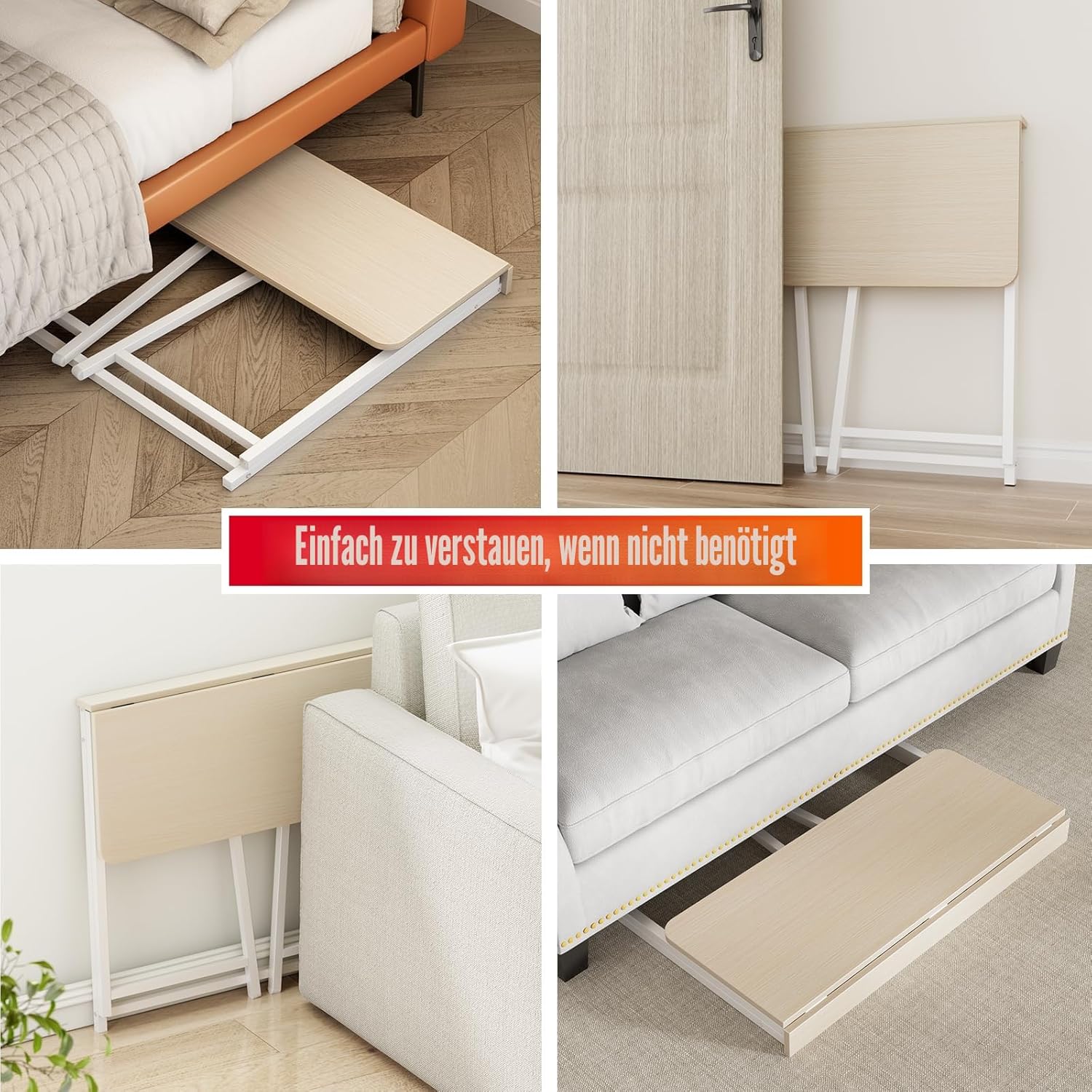 WOHOMO Kleiner Klappschreibtisch, 80 cm, Klappschreibtisch, kleiner Klapptisch, kleiner Computertisch für kleine Räume, Home-Office-Schreibtisch, schmal, Beige – Bild 7