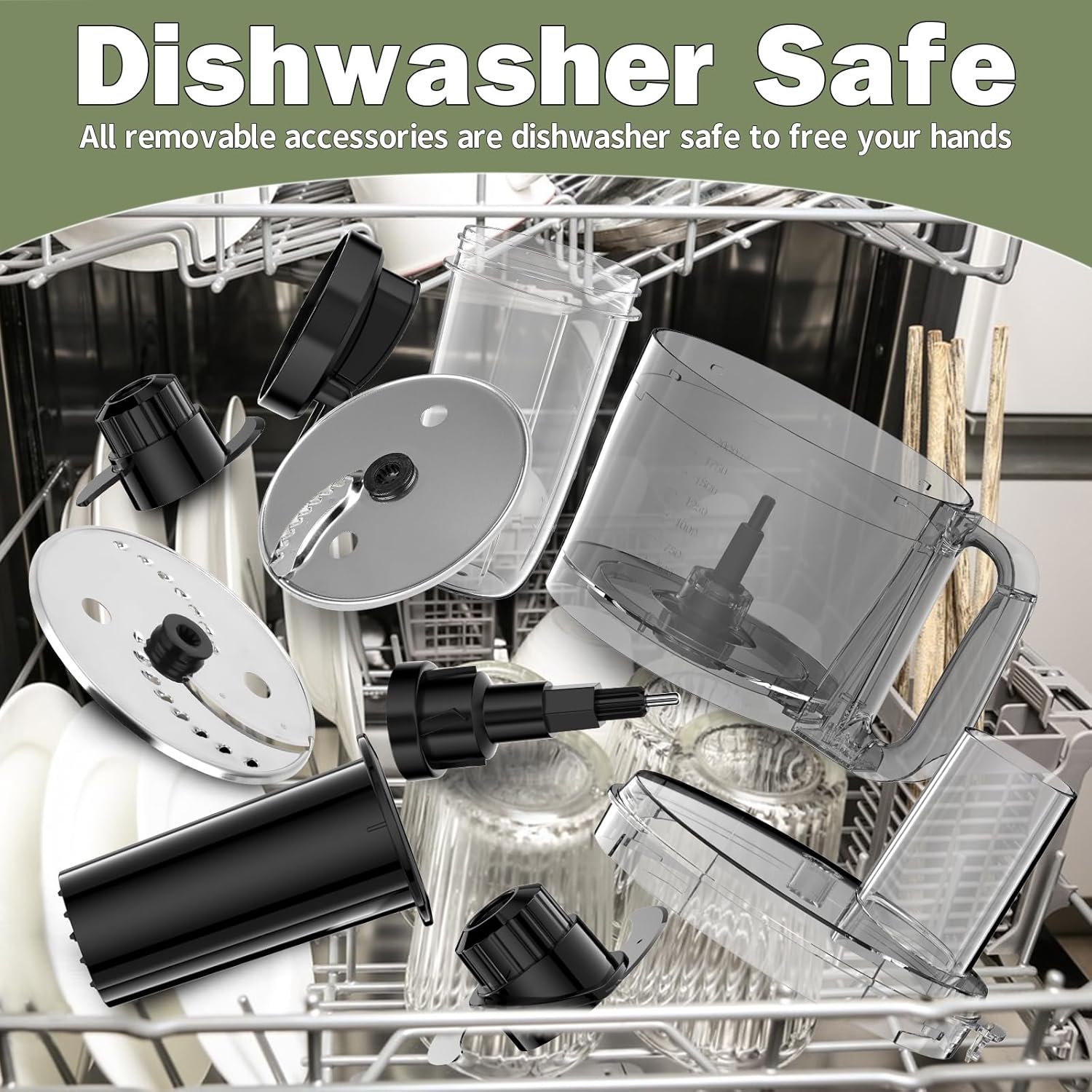 Küchenmaschine & Zerkleinerer, 2,5 l Küchenmaschine mit Zubehör, Mahlschüssel, 1500 W mit großem Einfüllschacht, Eis zerbröckeln, mahlen, Zitruspresse, Reiben, Schneiden & Teigzubereitung, Schwarz – Bild 8