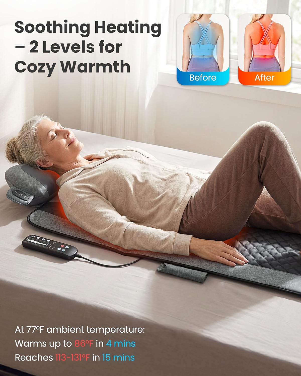 COMFIER Ganzkörper-Massagematte mit Wärme, 10-motoriges Vibrations-Massagepad mit Shiatsu-Nackenmassagegerät für Rücken, Beine und Nacken, 160 x 56 cm, Geschenk für Mama und Papa – Bild 2