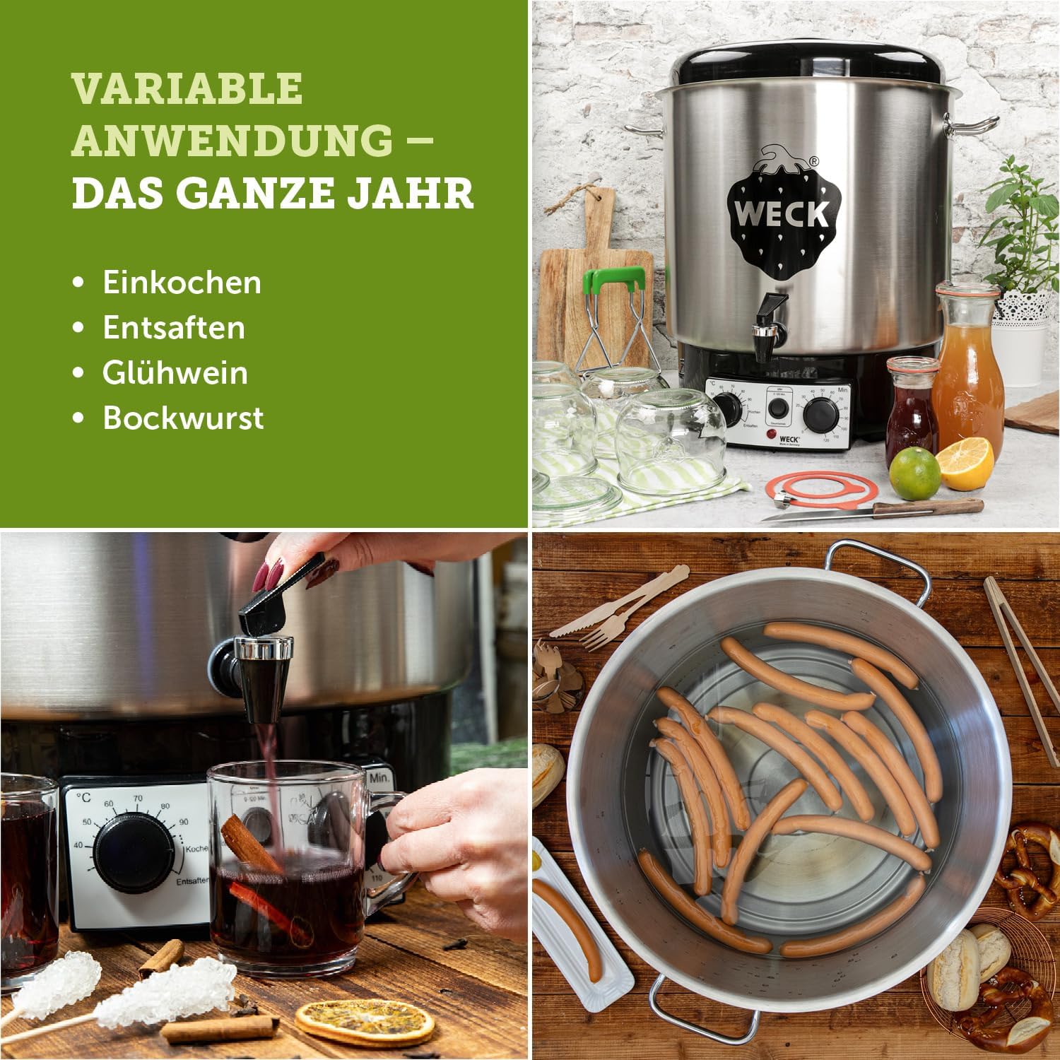 WECK WAT25-A Einkochautomat aus Edelstahl mit Präzisionsthermostat, Auslaufhahn & Timer – 30 L Einkochtopf, Glühweinkocher, Dampfentsafter, Einkochautomat – Made in Germany, hochwertig & vielseitig einsetzbar – Bild 9