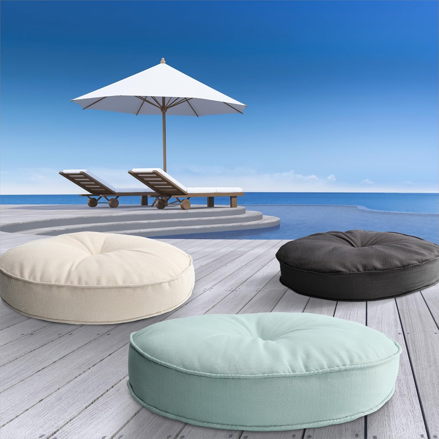 Rundes Sitzkissen für den Außenbereich, 60 cm Durchmesser, Bodenkissen für Terrasse, Balkon und Garten, Anthrazit – Bild 9