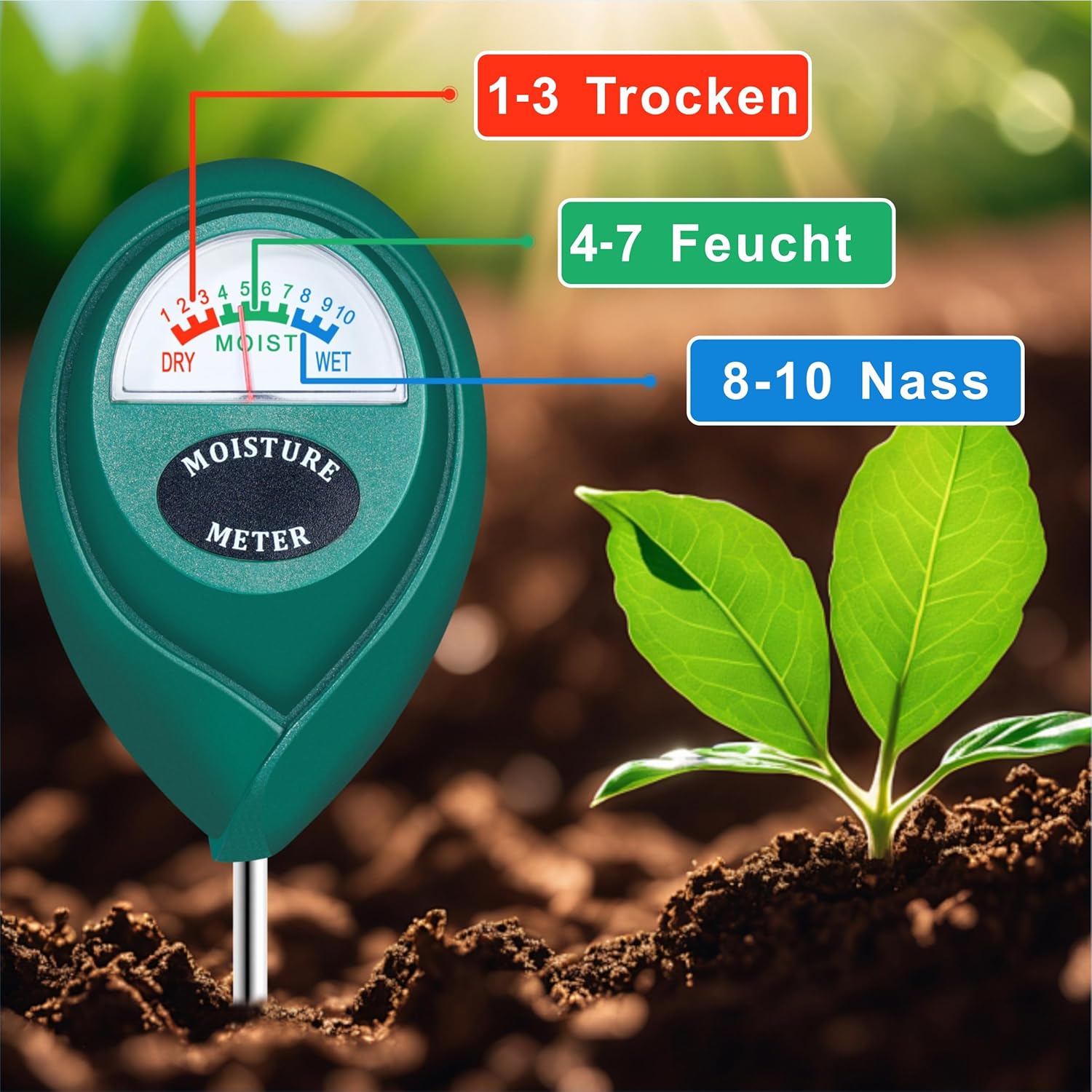 Lange Sonde für den tiefen Einsatz, Bodenfeuchtemessgerät, Bodenfeuchtemessgerät, Hygrometer für Garten und Landwirtschaft, Bodentester, keine Batterien erforderlich – Bild 3