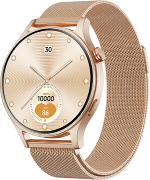 Smartwatch Damen Herren rund mit Te...