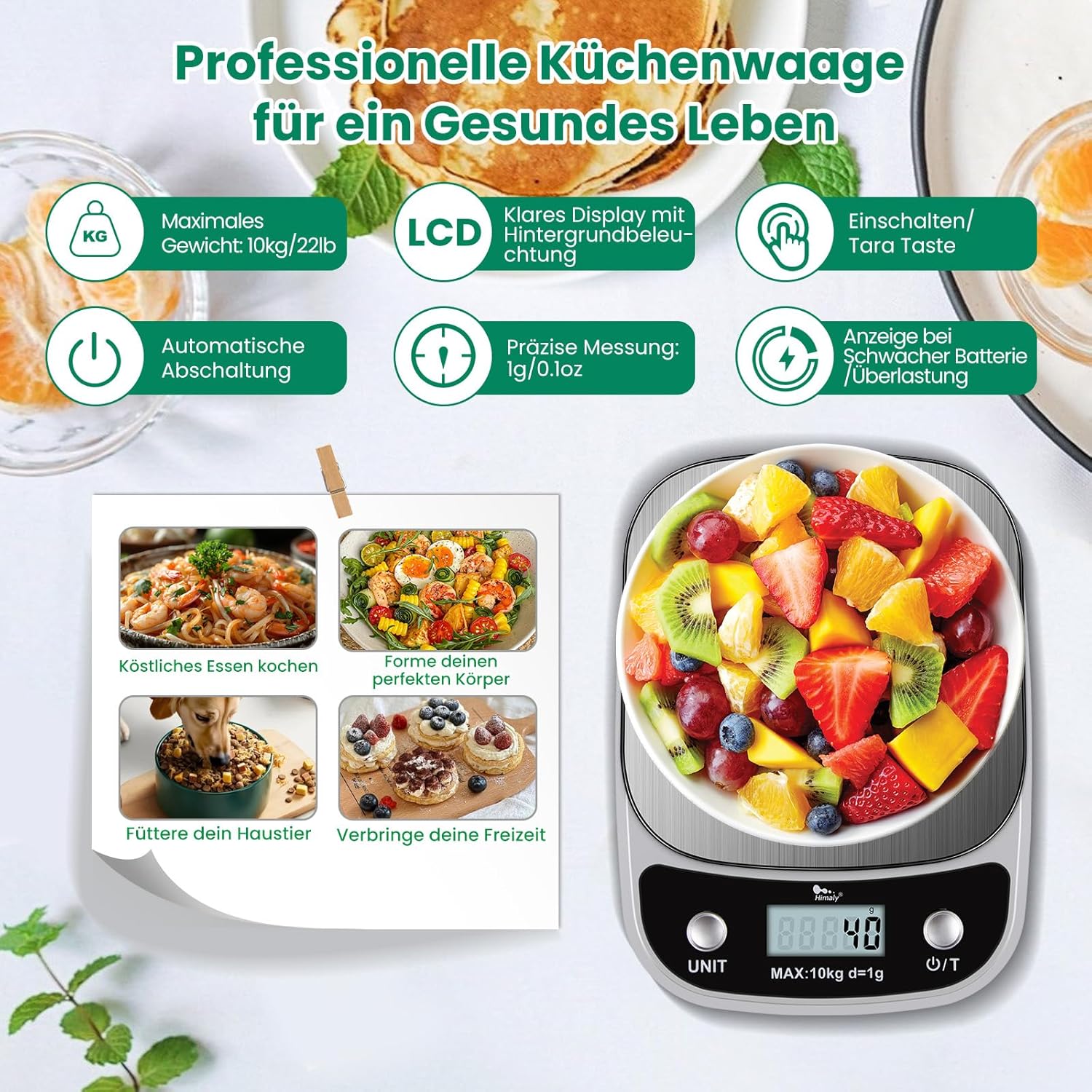 Uten Digitale Küchenwaage, weiße Buchstabenwaage mit Tara-Funktion, großes LCD-Display, automatische Abschaltung, elektronische Waage für Lebensmittel/Backen/Kochen (8 kg in 1 g), weiß – Bild 2