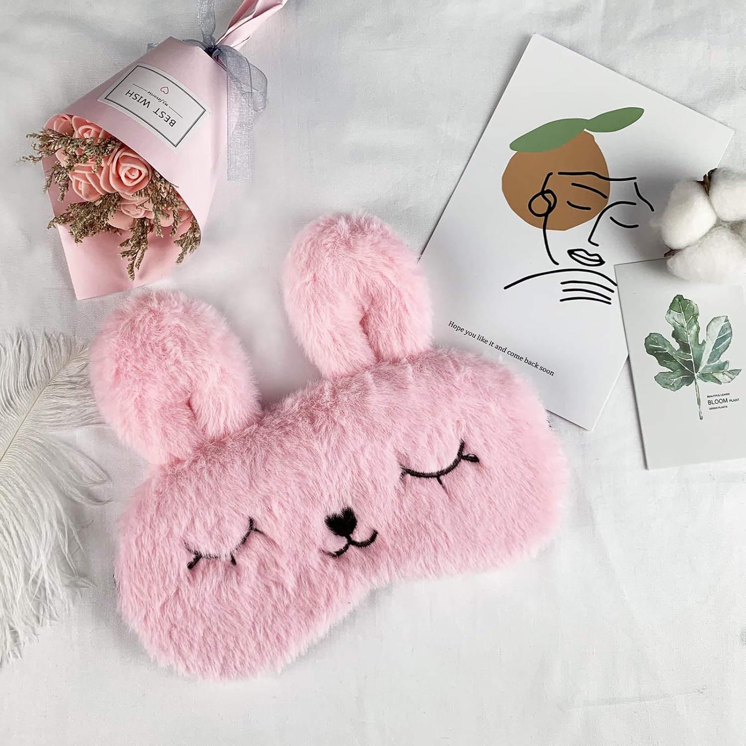 Ulife Mall Lustige 3D-Schlafmaske mit niedlichem Kaninchen, Plüsch-Schlafmaske, Augenbinde zum Schlafen, Reisen, Augenmaske mit verstellbarem Gummiband, Schlafmasken, Augenabdeckung für Kinder, Mädchen, Jungen, Frauen, Rosa – Bild 7