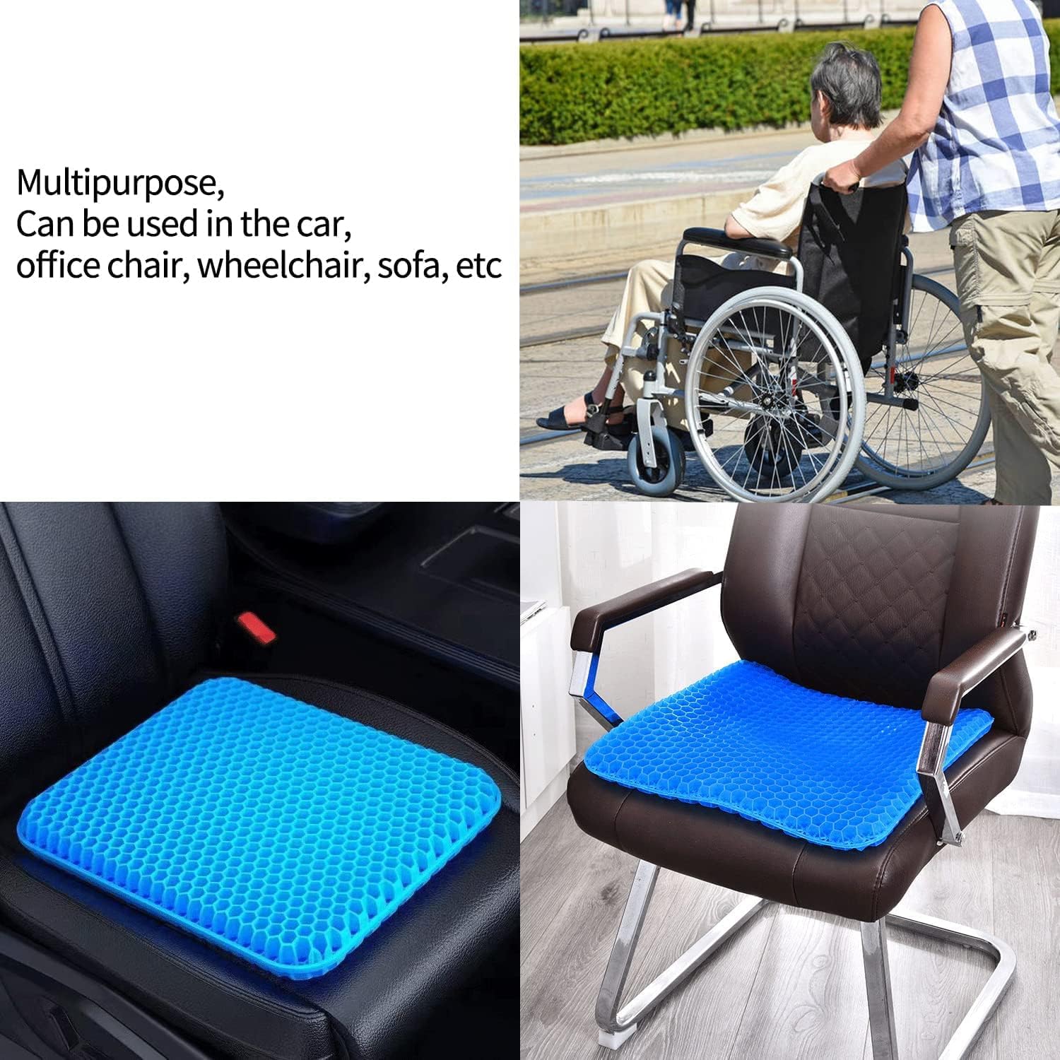 Großes Gel-Sitzkissen, Bürostuhl, Gel-Sitzkissen, Sitzkissen, orthopädisch, hohe Atmungsaktivität, rutschfest, waschbar, bequem und langlebig (blau, 47 x 44 x 4) – Bild 6