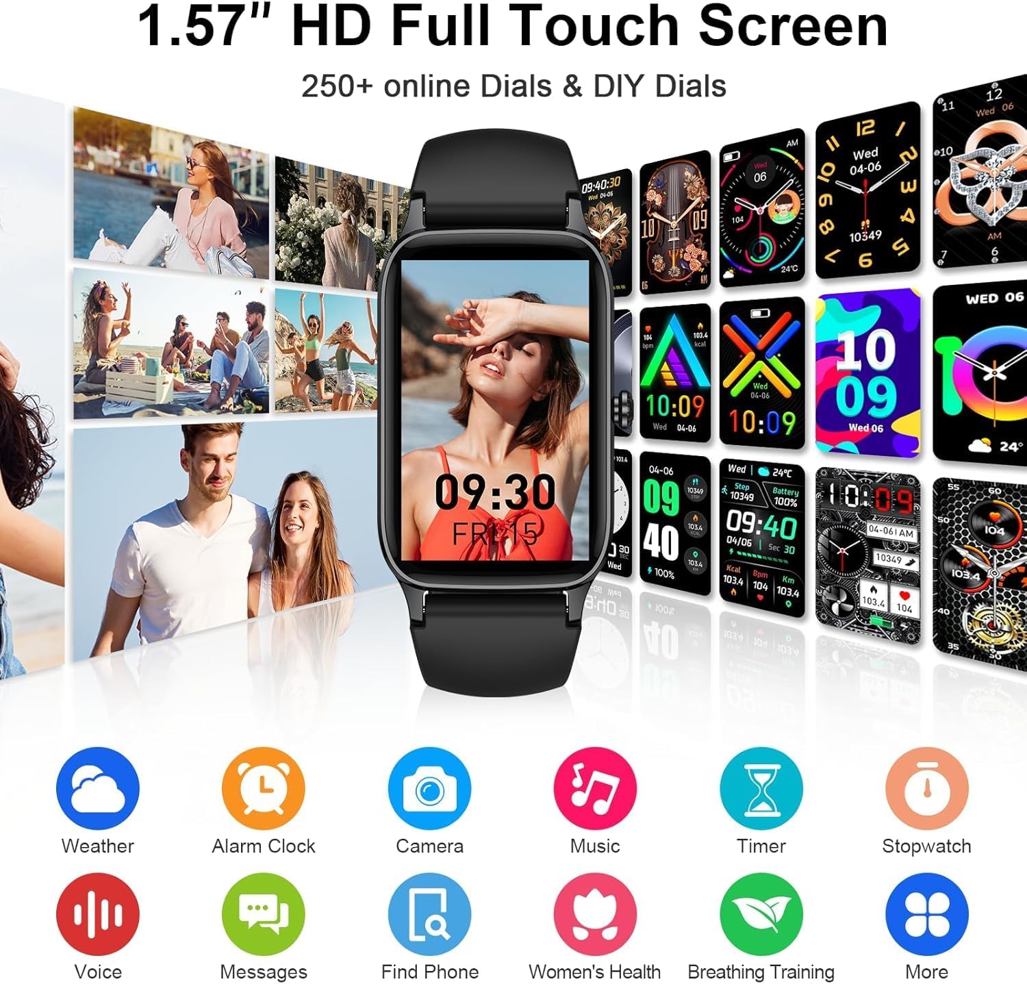 Smartwatch Herren Damen 2026, 1,57 Zoll HD Fitnessuhr Herren mit Telefonfunktion, Wasserdichter Aktivitätstracker 110+ Sportmodi, Fitnesstracker mit Schlafmonitor Schrittzähler, Uhr für Android/iOS – Bild 7