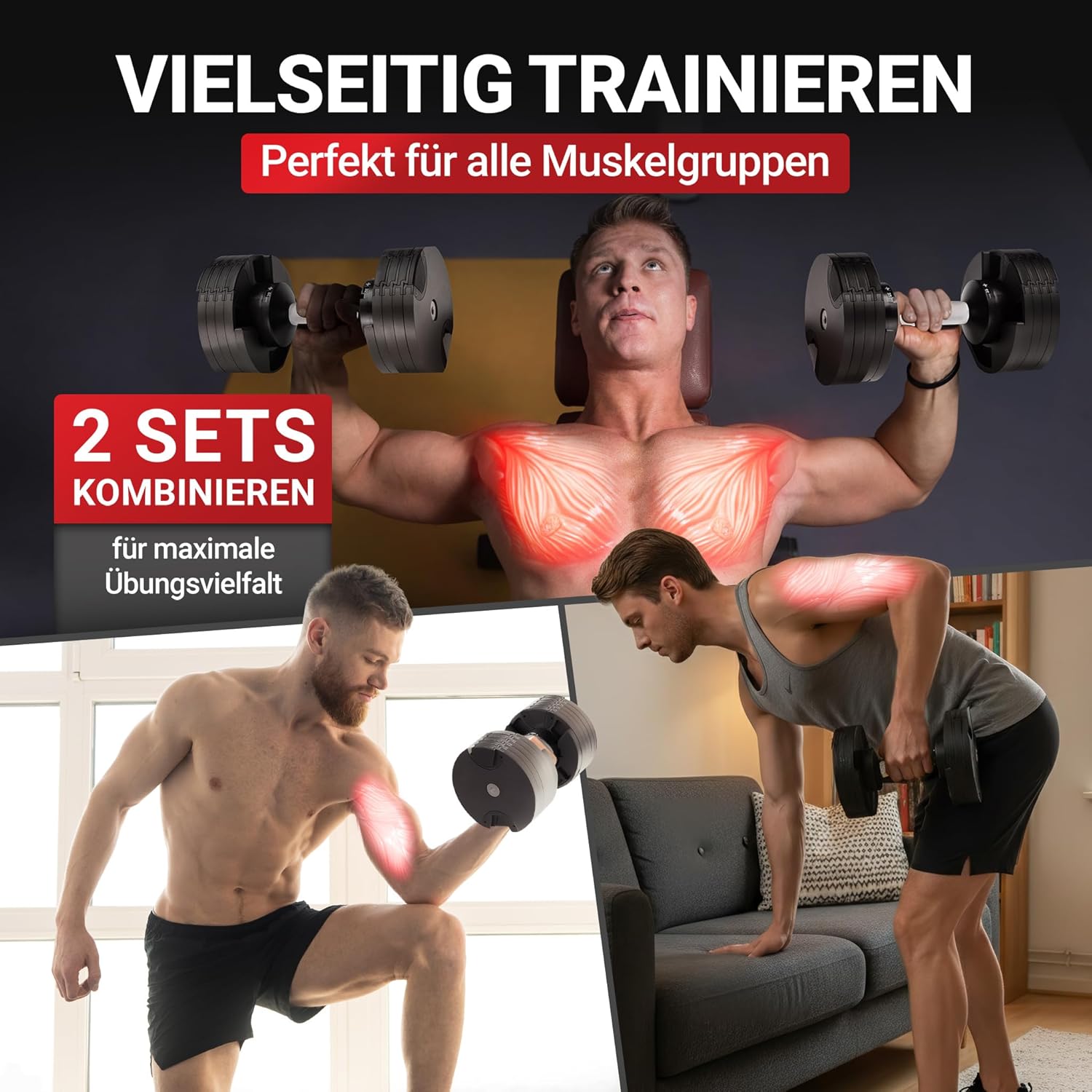 Miweba Sporthantel VH200 | Profi-Hanteln – Hantelgewichte 2–28 kg – Hantel-Set – verstellbare Hanteln – Hantelscheiben aus Stahl – ergonomischer Griff – Hantel-Set – Kurzhantel – Bild 7