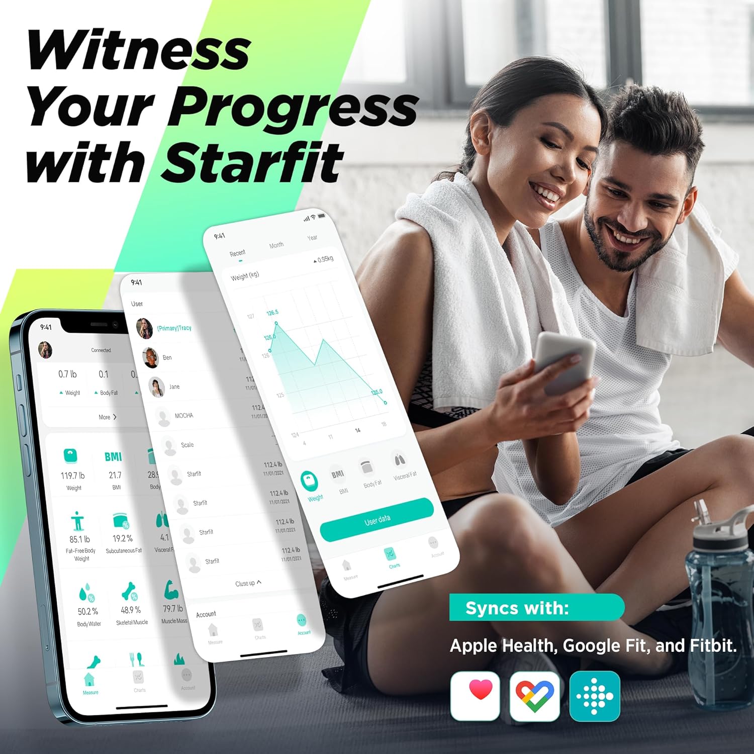 RunSTAR Körperfettwaage mit hoher Genauigkeit, digitale Personenwaage mit großem Display, Personen für 15 Körperzusammensetzungsmetriken, mit App-Synchronisierung, 180 kg/400 lb, Schwarz – Bild 4