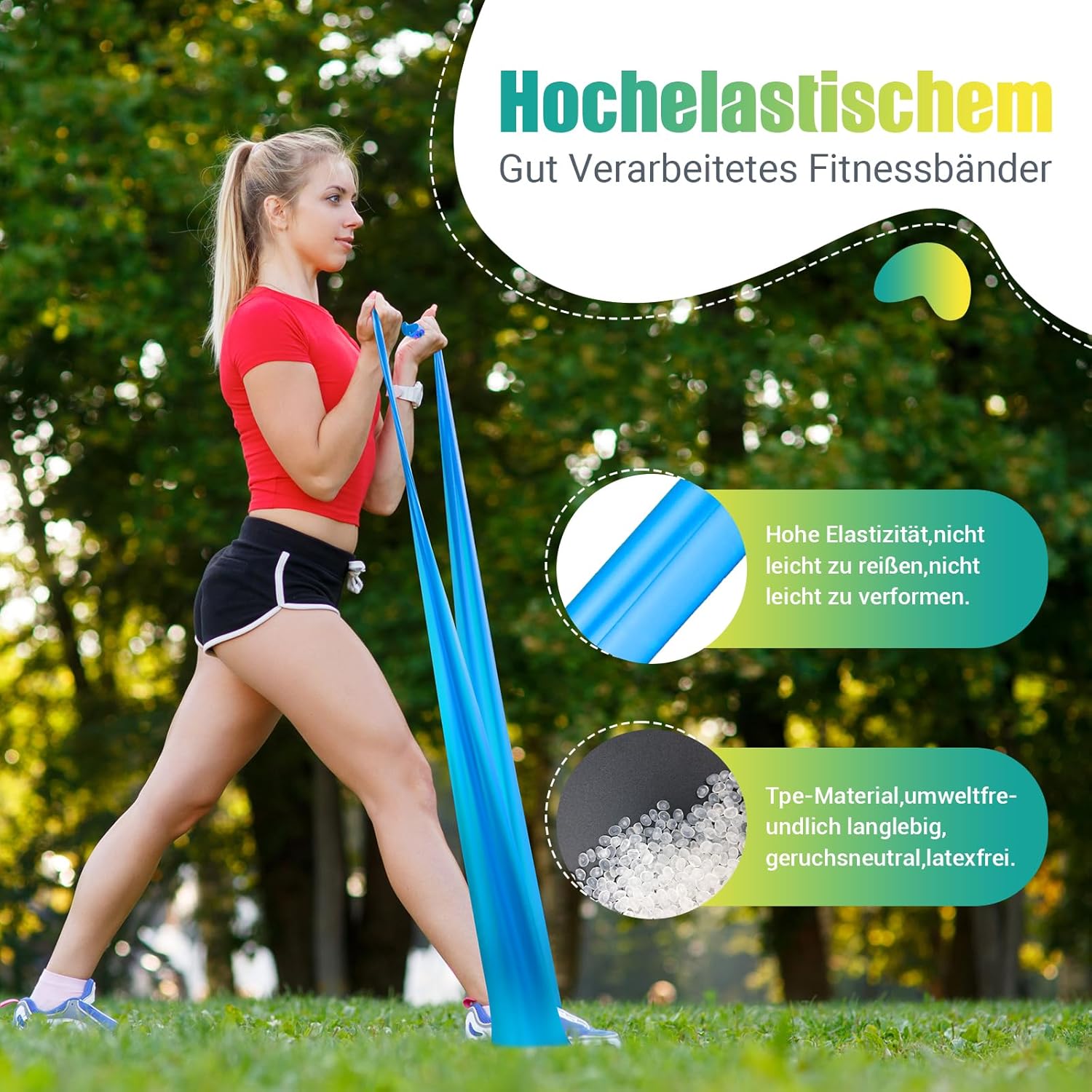 GYMERK Fitnessbänder Set 4er, 1,8M/2M Fitnessband, 4 Widerstandsstufen mit Übungsposter, Gymnastikband mit Tragetasche & Übungsanleitung, Ideal für Yoga, Pilates, Muskelaufbau – Bild 2