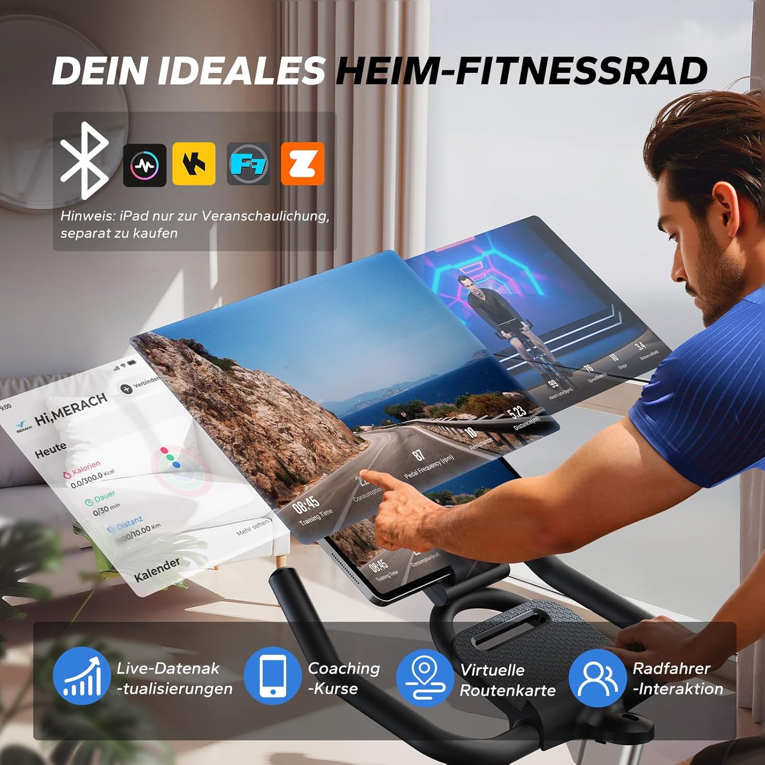 MERACH Heimtrainer, Bremsbelag/magnetisches stationäres Rad mit exklusiver App, geräuscharmes Indoor-Fahrradrad mit 270 Pfund Gewichtskapazität, Hantelständer und Fitnesskurse zur Gewichtsreduktion – Bild 2