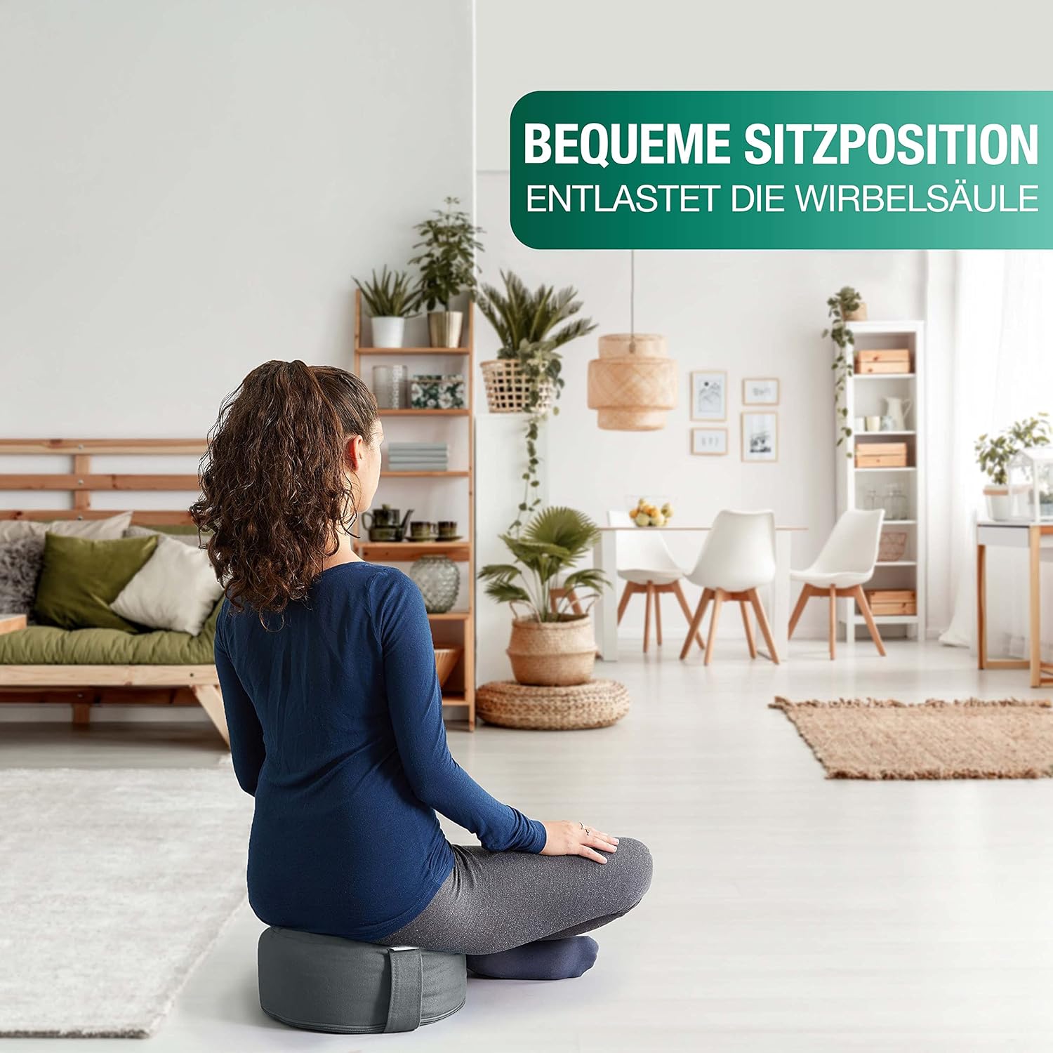 NAJATO Sports Meditationskissen – Yogakissen mit E-Book (PDF-Datei) – Rundes Yogakissen mit Buchweizenschalenfüllung – 30 cm Durchmesser, 14 cm hoch – waschbarer Baumwollbezug (Anthrazit) – Bild 4