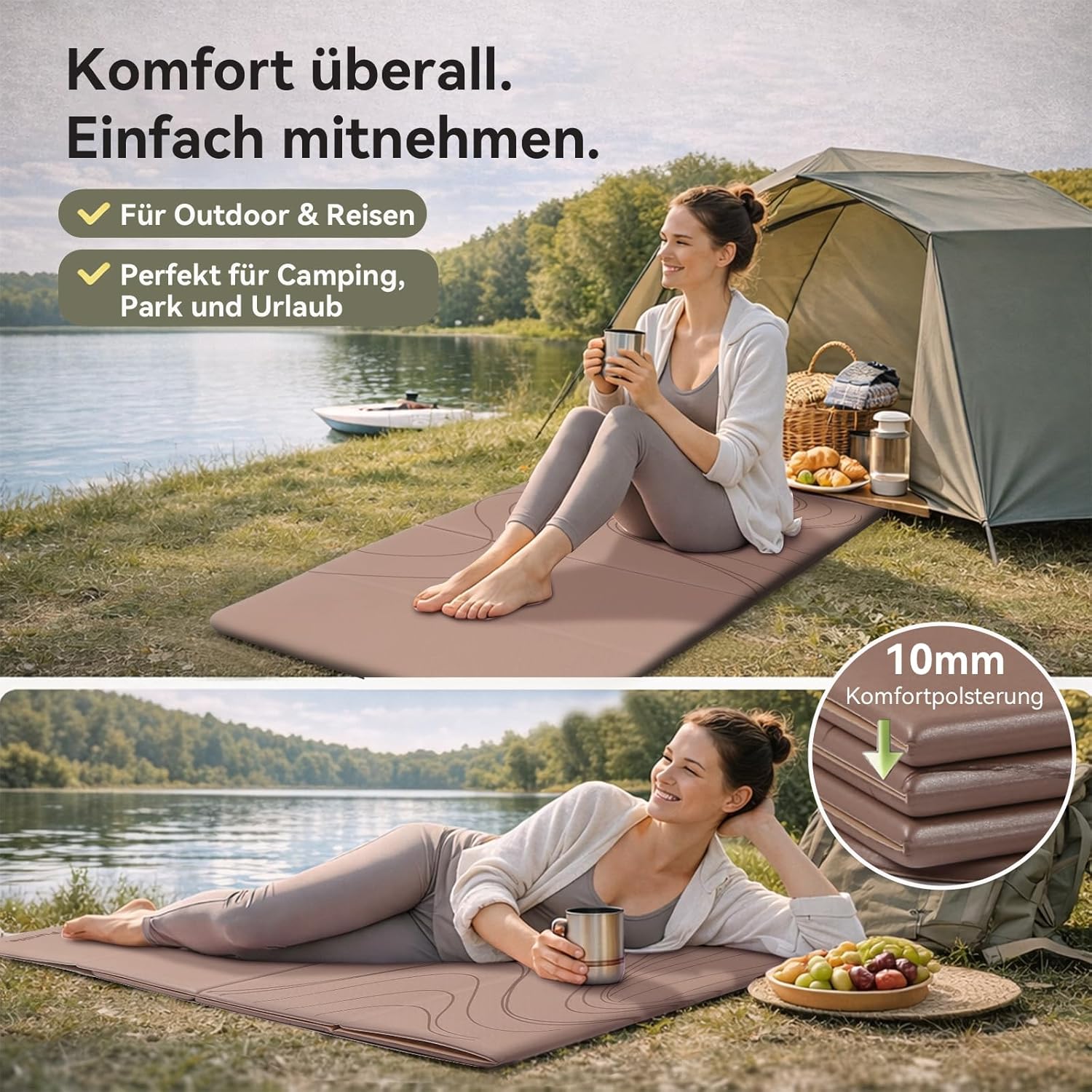 FunLife faltbare Yogamatte 10 mm – extra dicke Fitnessmatte für Yoga, Pilates & Gymnastik, rutschfeste Trainingsmatte, platzsparend, faltbar, für drinnen und draußen – Bild 7