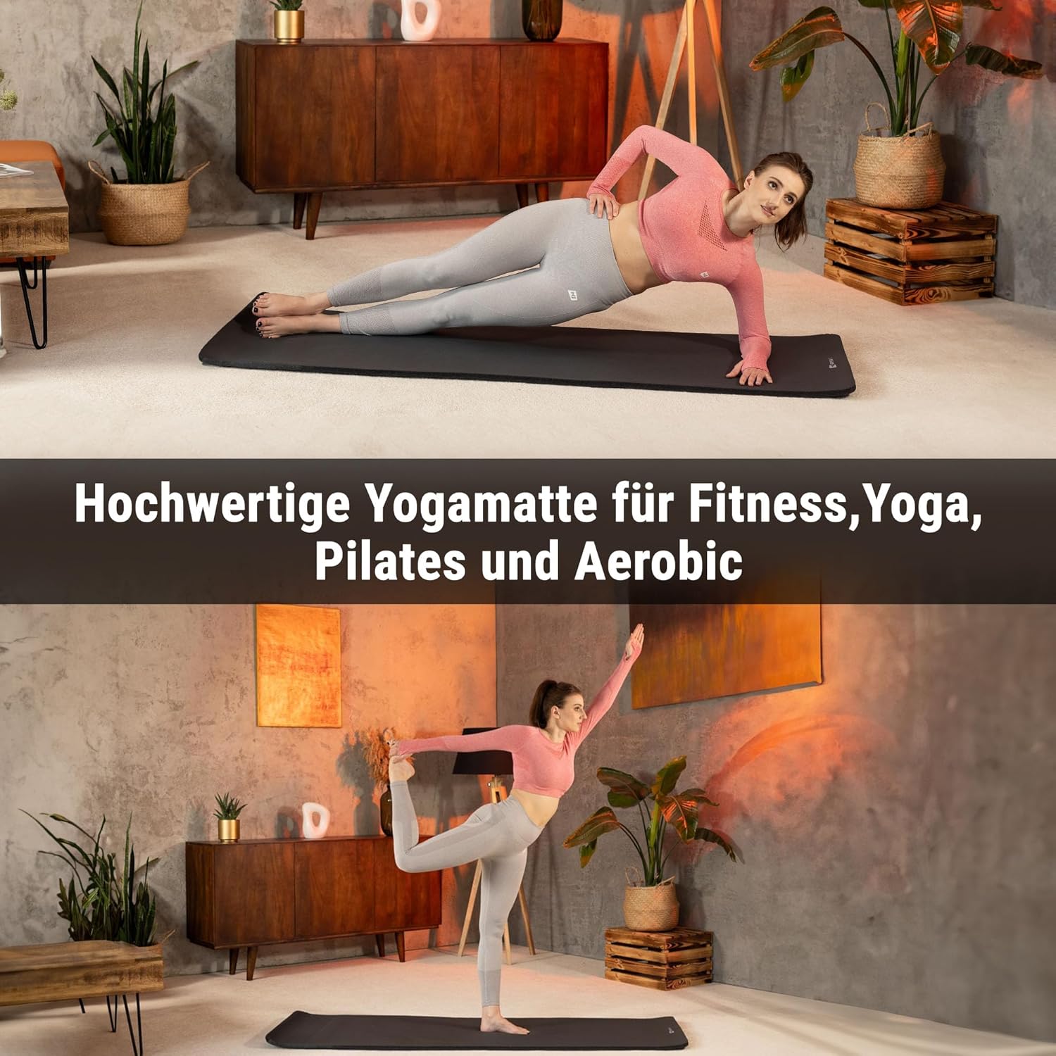 Hop-Sport Gymnastikmatte 190 x 60 cm x 2 cm, Sportmatte – gelenkschonend und rutschfest, Fitnessmatte aus NBR-Schaum – extra dick + Tragegurt – Bild 4