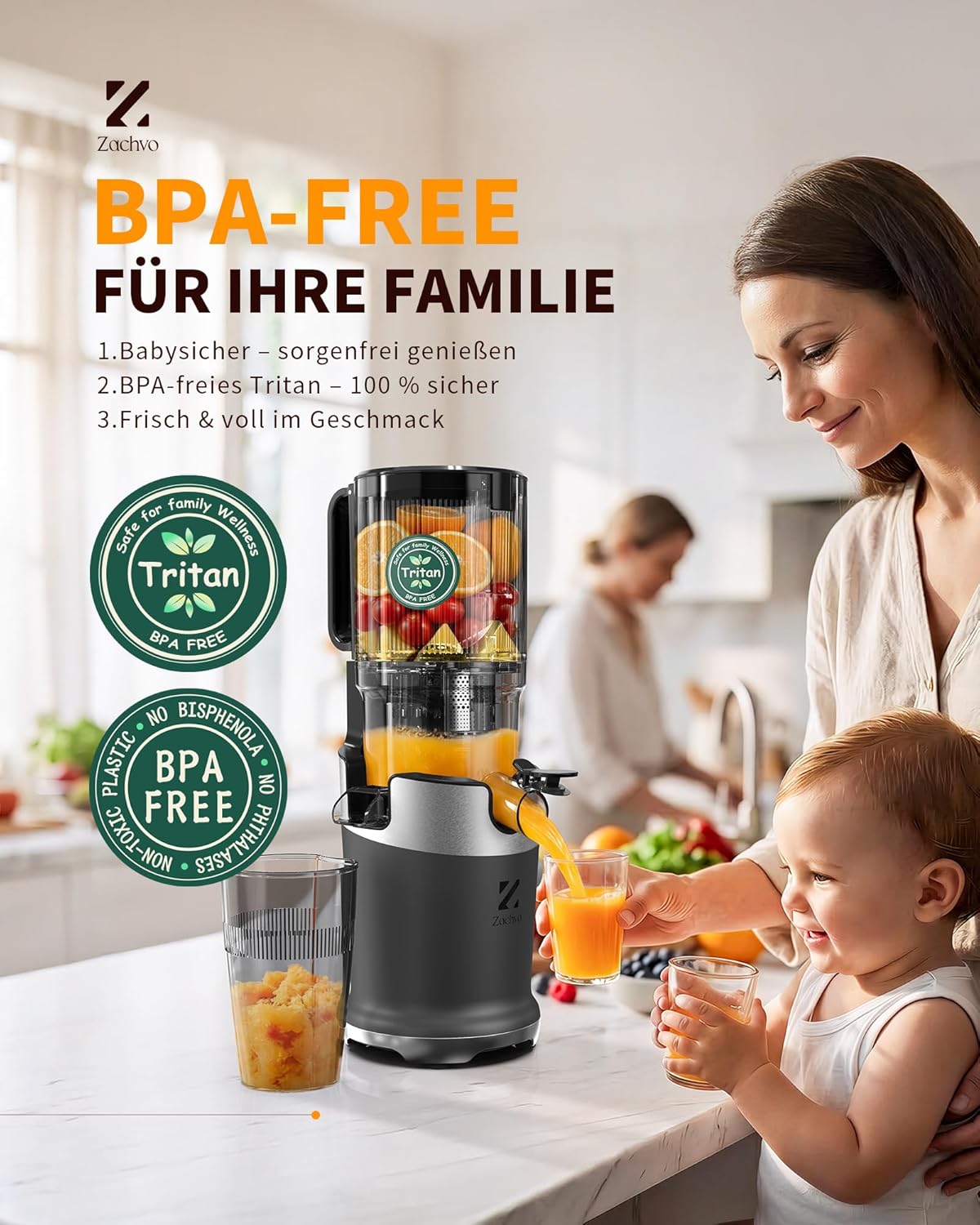 Entsafter, Slow Juicer mit 130 mm breitem Einfüllrohr für ganzes Gemüse und Obst, Testsieger, Tritan BPA-frei, 220 W elektrischer Entsafter, leicht zu reinigender Entsafter, inklusive Saftrezepten – Bild 4