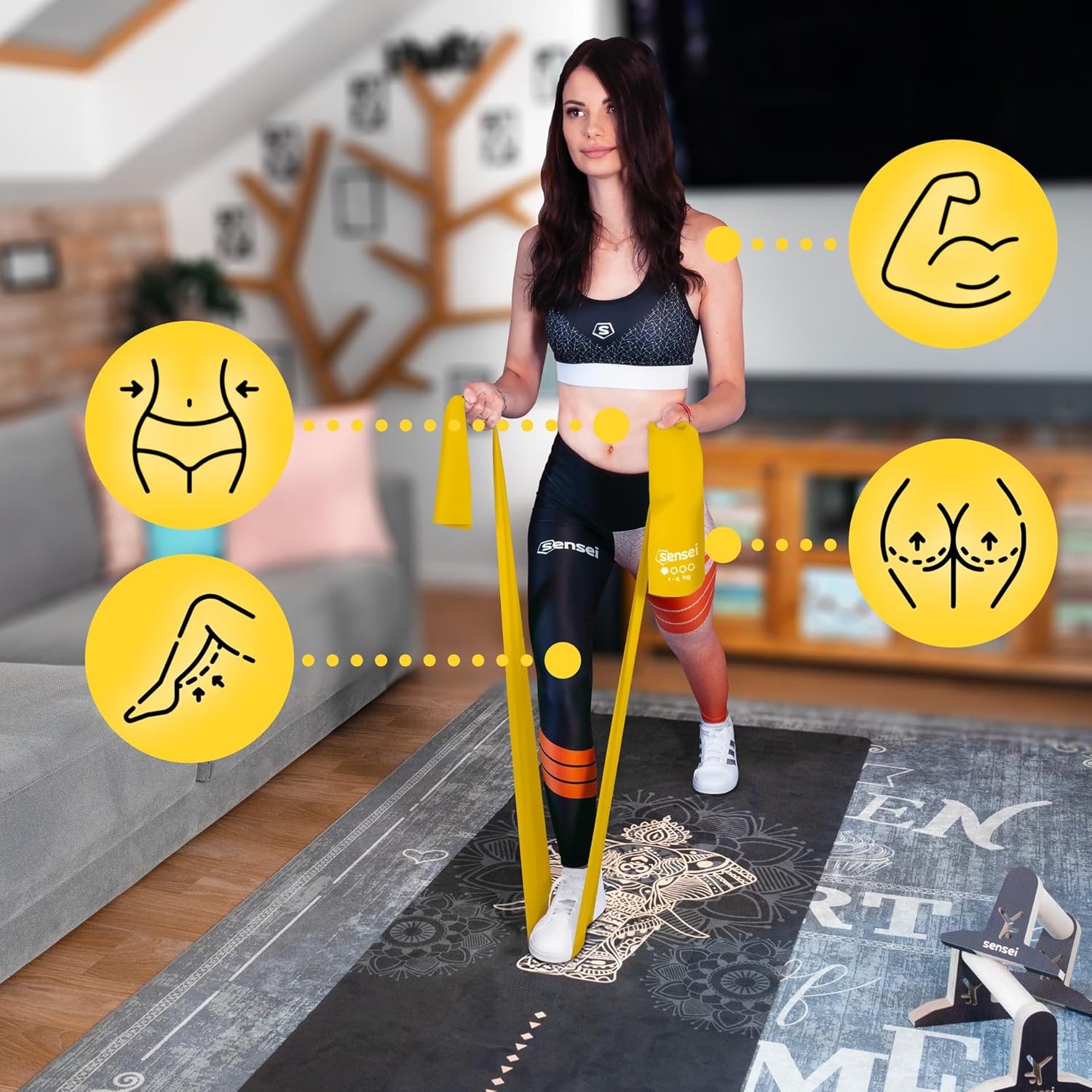 SENSEI® Gymnastikbänder & Fitnessbänder (200 cm) – Extra lange Widerstandsbänder aus 100 % Naturlatex – Ideal für Physiotherapie, Pilates, Yoga & Krafttraining – Inklusive E-Book – Bild 4