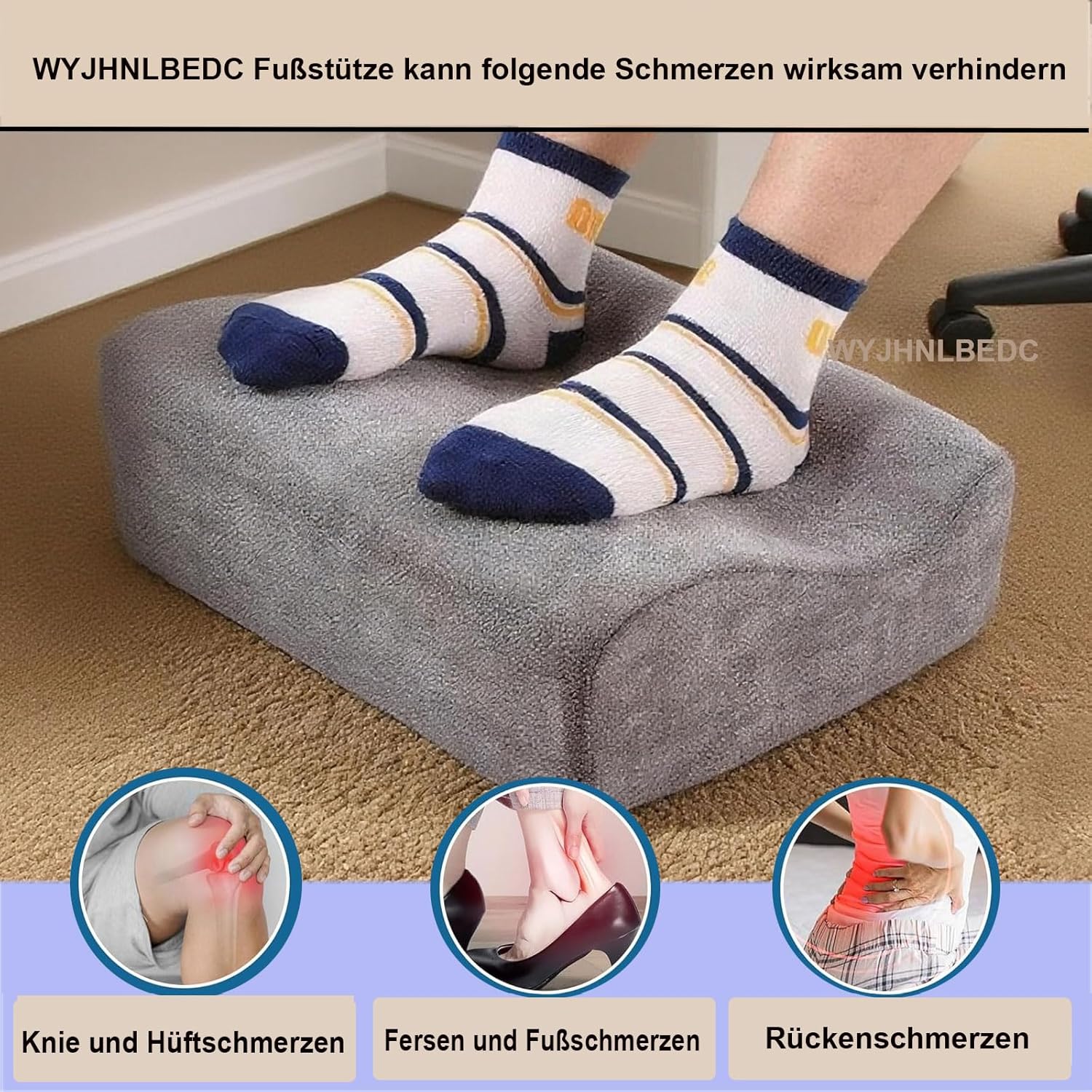 Fußstütze für den Schreibtisch, ergonomische Fußstützen für das Büro mit Premium-Schaumstoffkern und abnehmbarem Deckel, rutschfeste Fußstütze für unter dem Schreibtisch, Rücken- und Hüftschmerzen, dunkelgrau, mittel – Bild 3