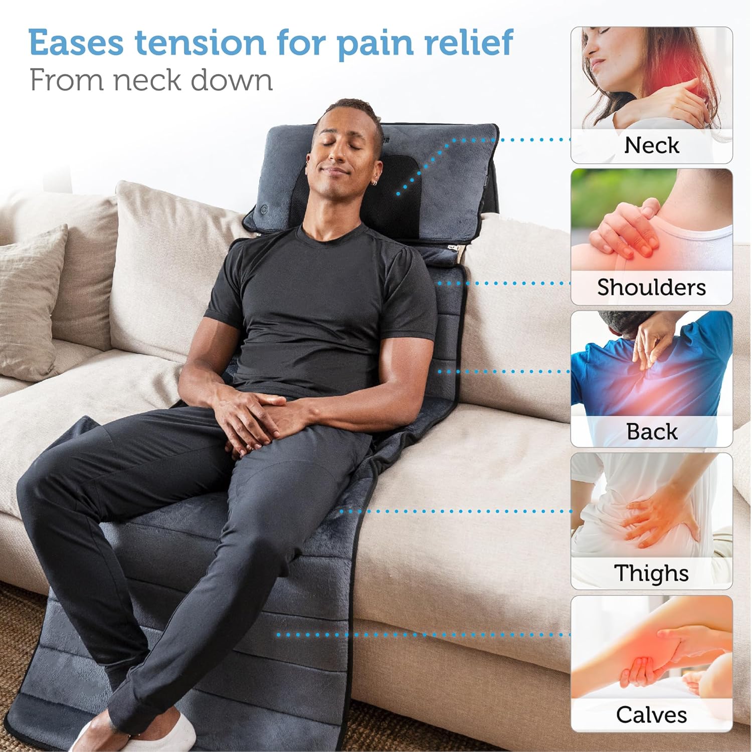 COMFIER Massagematte Ganzkörpermassage mit Wärmefunktion, Massagesitzkissen mit verstellbarem Shiatsu-Nackenkissen, 10 Vibrationsmotoren zur gezielten Linderung von Muskelverspannungen – Bild 8