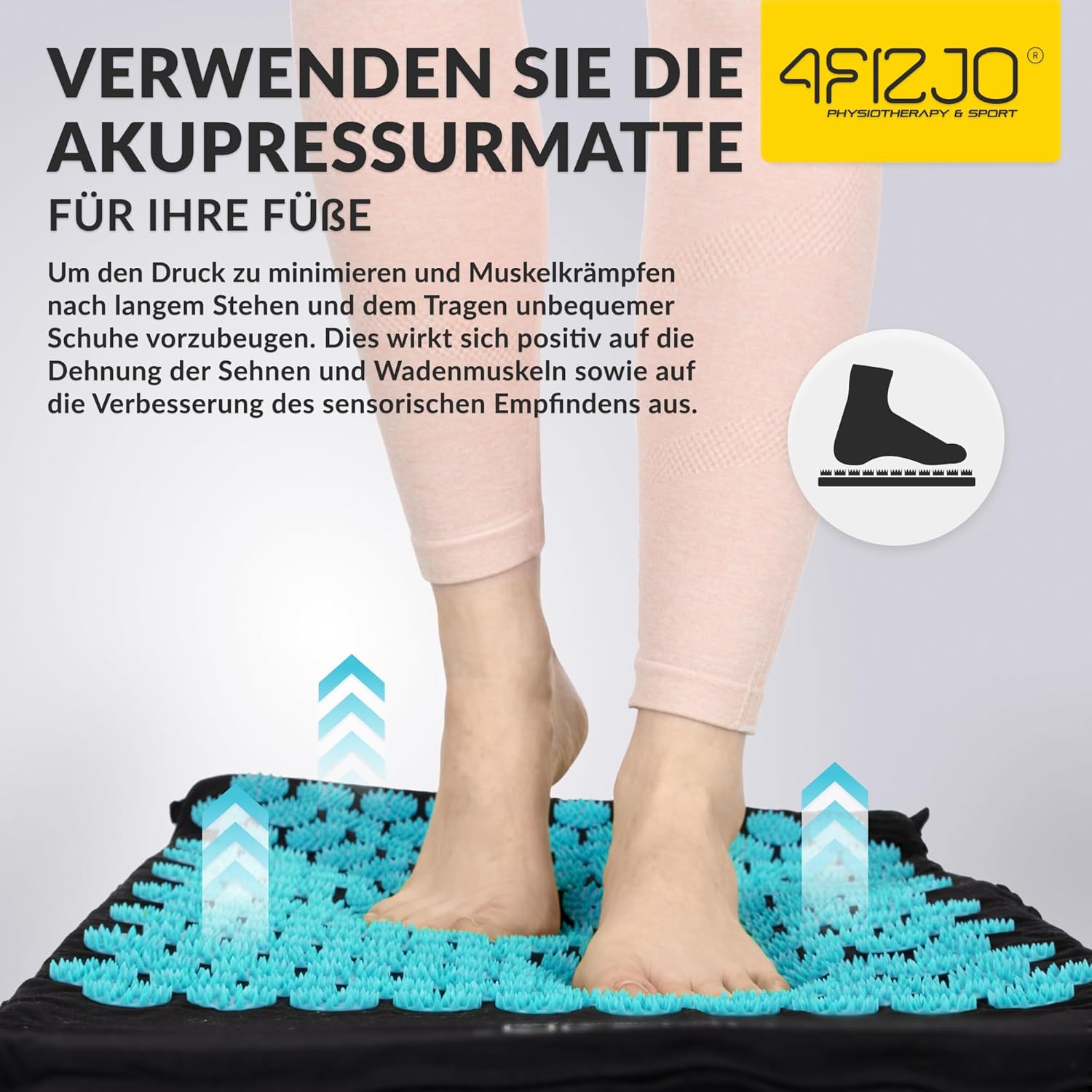 4FIZJO Akupressurmatte & Kissen, 68x42x2 cm, mit Tragetasche, Polyurethanschaum, Hypoallergen, 9618 Stacheln, Massagematte für bessere Durchblutung, Muskeln Entspannung, Farbe: Schwarz und Blau – Bild 10