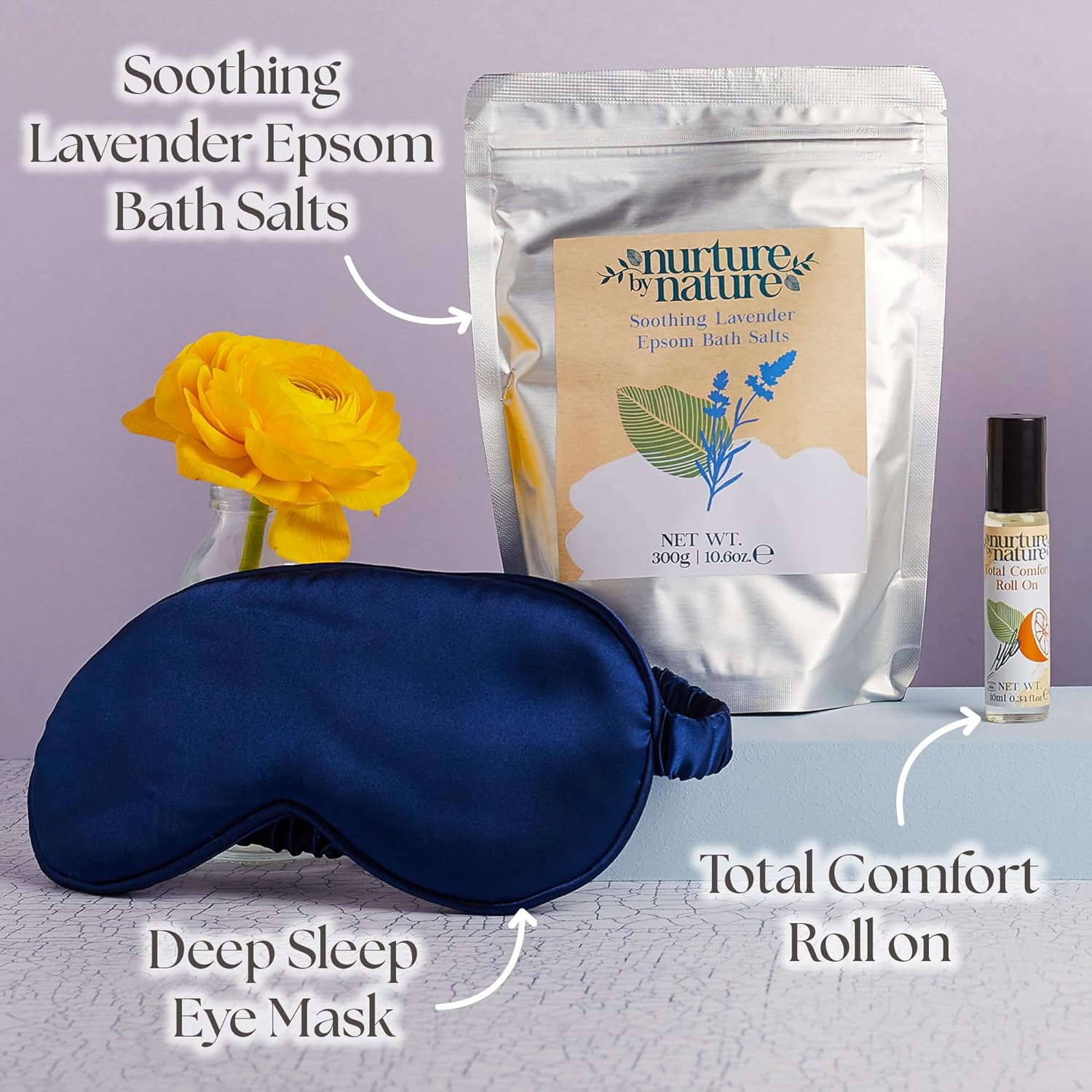 Nurture by Nature Wellness-Geschenkset für Frauen – 6-teiliges Bade- und Beauty-Set mit Körperbutter, Duschöl, Kissenspray, Badesalz und Schlafmaske – ideal für Weihnachten, Muttertag und Geburtstage – Bild 4